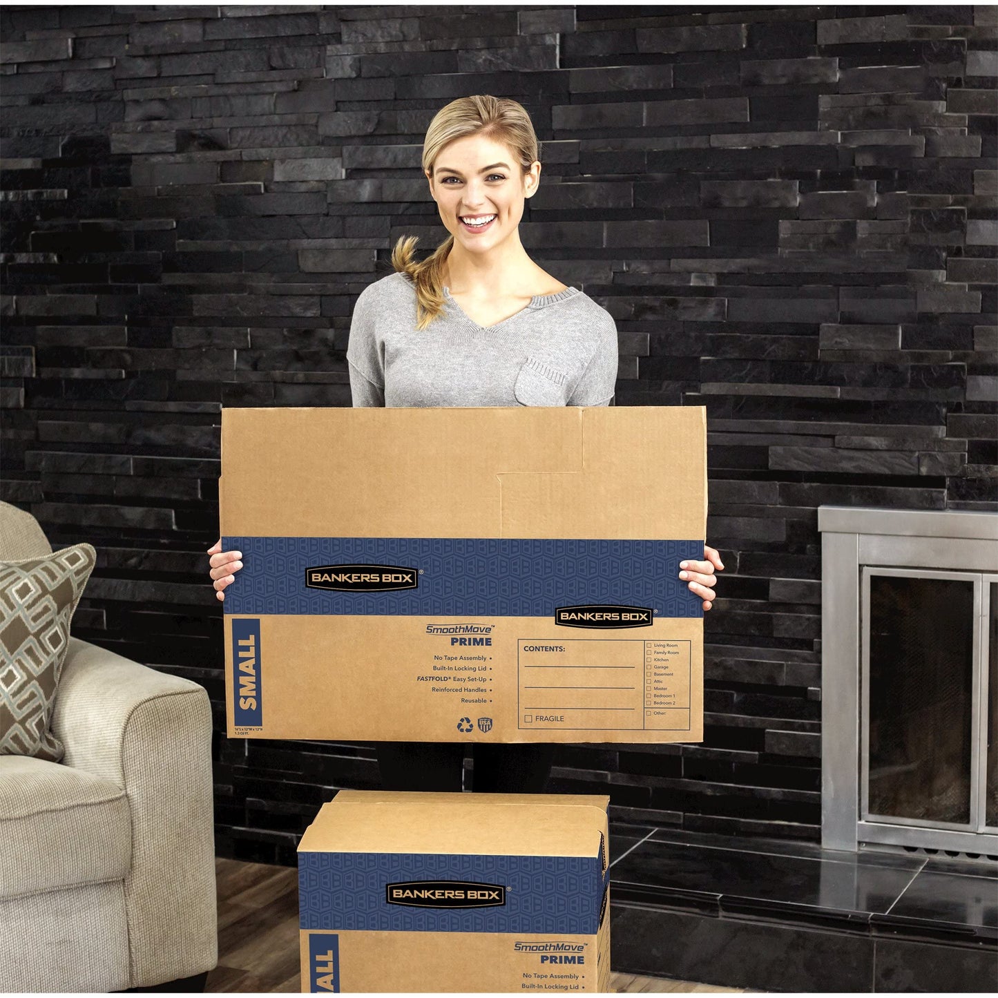 Bankers Box Small Prime Moving Box 10 Pack, Reinforced Handles, Tape-Free Assembly, Attached Lid, 16-in x 12-in x 12-in (0062716)