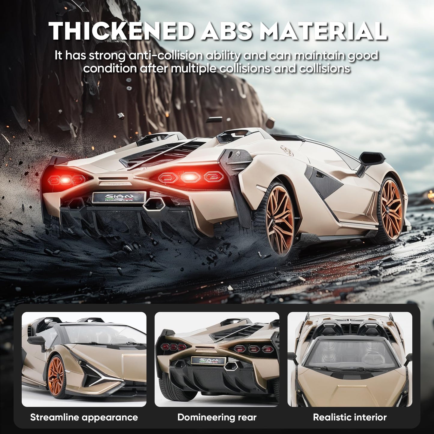 MIEBELY Lamborghini Remote Control Car, 1:16 Scale Lambo Toy Car 7.4V 500mAh Officially Licensed 12Km/h Rc Cars with Led Light 2.4Ghz Model Car for Adults Boys Girls Birthday Ideas Gift (Champagne)