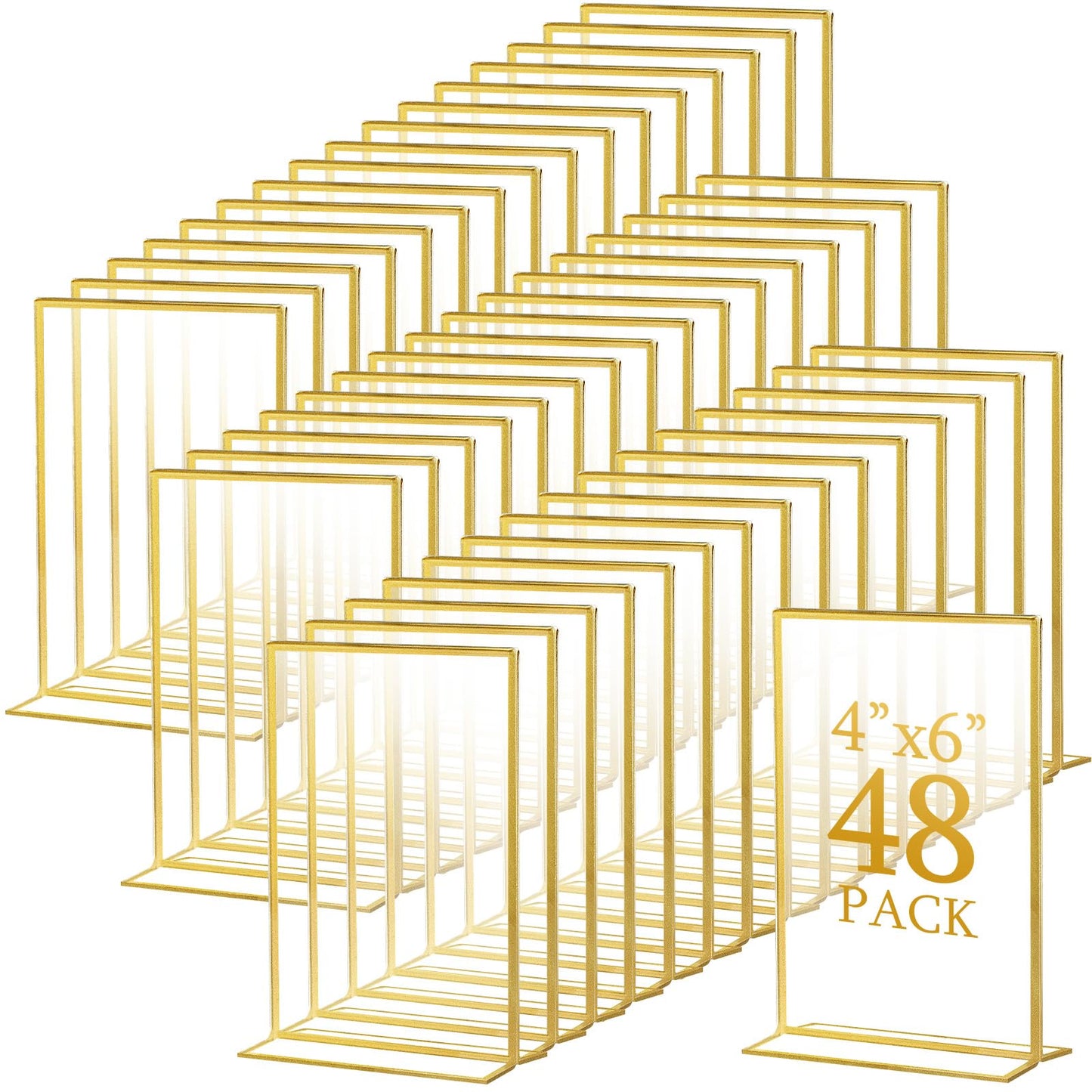 Hoteam 36 Pack Gold Acrylic Sign Holders, Gold Picture Frames Clear Wedding Table Numbers Double Sided Acrylic Holders for Wedding Restaurant Table Number Photos Menu Cards Art (4 x 6 Inch)
