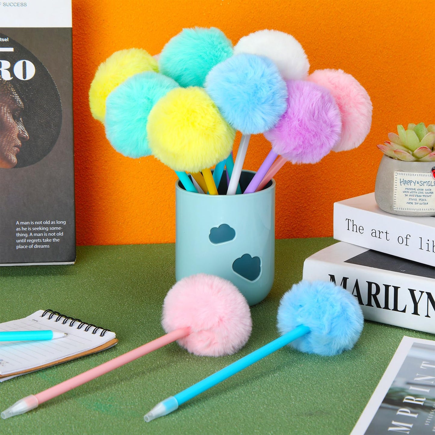Epakh 84 Pcs Pompom Ballpoint Pen Fluffy Ball Cute Kawaii Plush Fuzzy Pen Black Gel Ink Macaron Color Ballpoint Pompom Gift for Office Women Coworkers, 6 Colors
