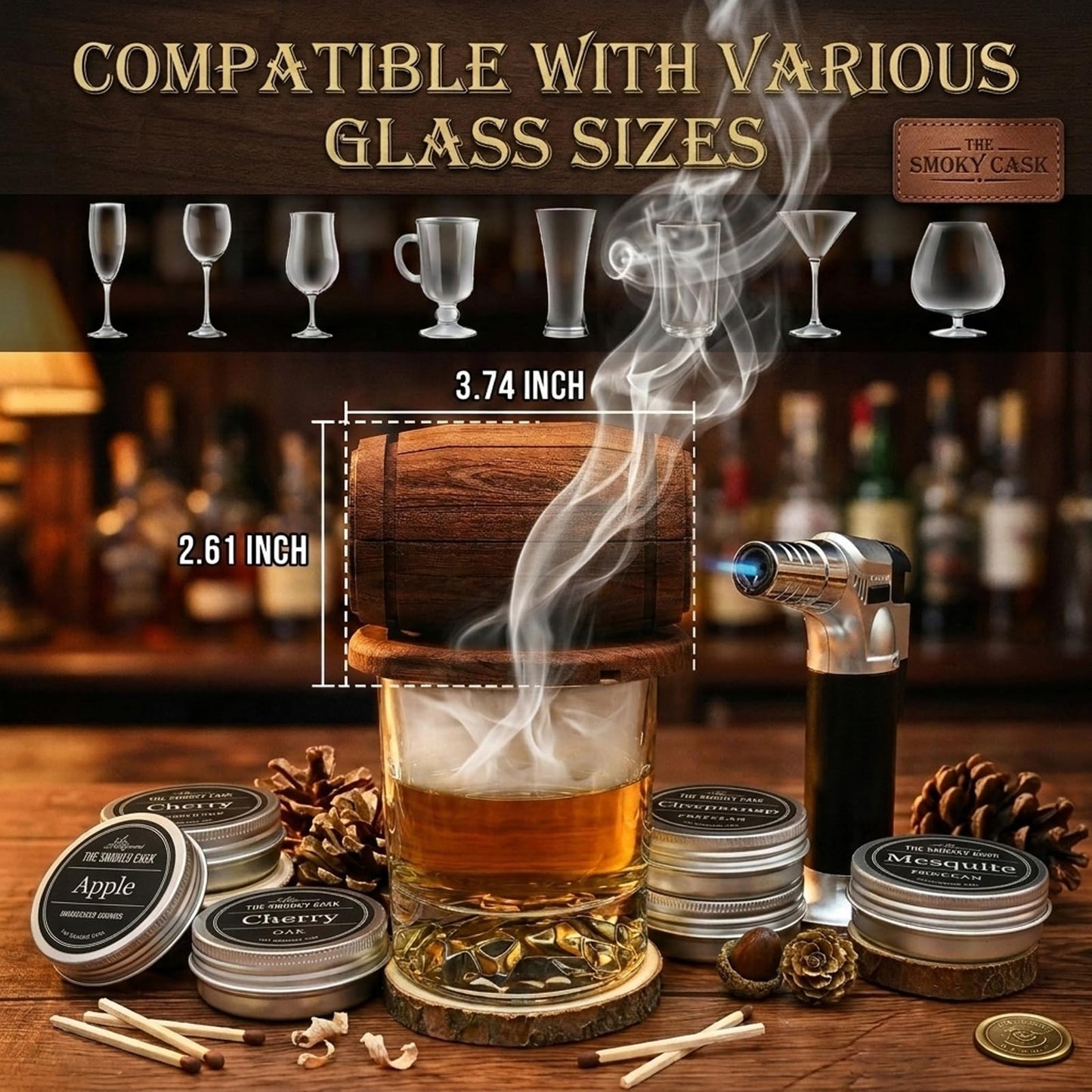 Yodel Whiskey Smoker Kit with Torch – Old Fashioned Cocktail Smoker Set with 6 Wood Chip Flavors, 2 Whiskey Glasses & 2 Ice Ball Molds – Gifts for Men, Dad, Husband & Him