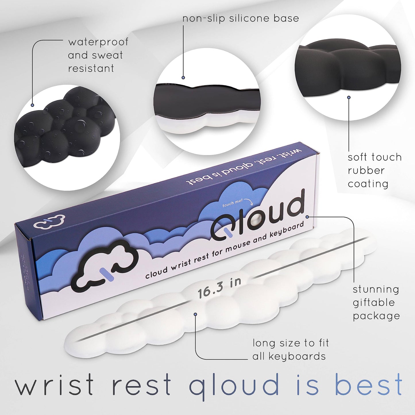 Qloud Cloud Wrist Rest Keyboard – Cloud Palm Rest Keyboard Rest Desk Cloud Wrist Pad – Keyboard Wrist Rest for Computer Keyboard Gaming Wrist Rest Cloud Arm Rest Keyboard Wrist Pad - Matte Black