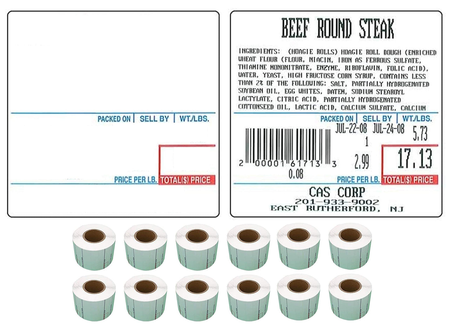 CAS LST-8020 Direct Thermal Labels - 12 Rolls of 58 x 60mm Price and Barcode Labels - UPC Thermal Printer Stickers Ideal for Food & Ingredients - Compatible with CAS Scales LP-1000, CL5500, & CL7200