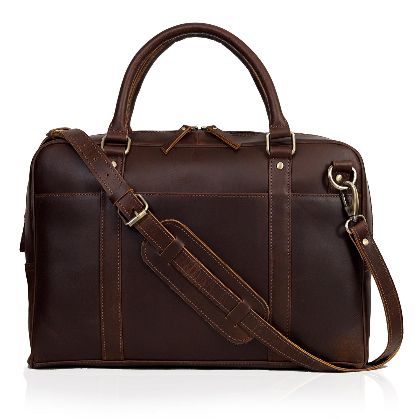 Premium Leather Briefcase for Men and Women, Full Grain Cow Leather Laptop Sleeve Gift, Handcrafted Laptop Bag with Multiple Compartments and Brass Hardware