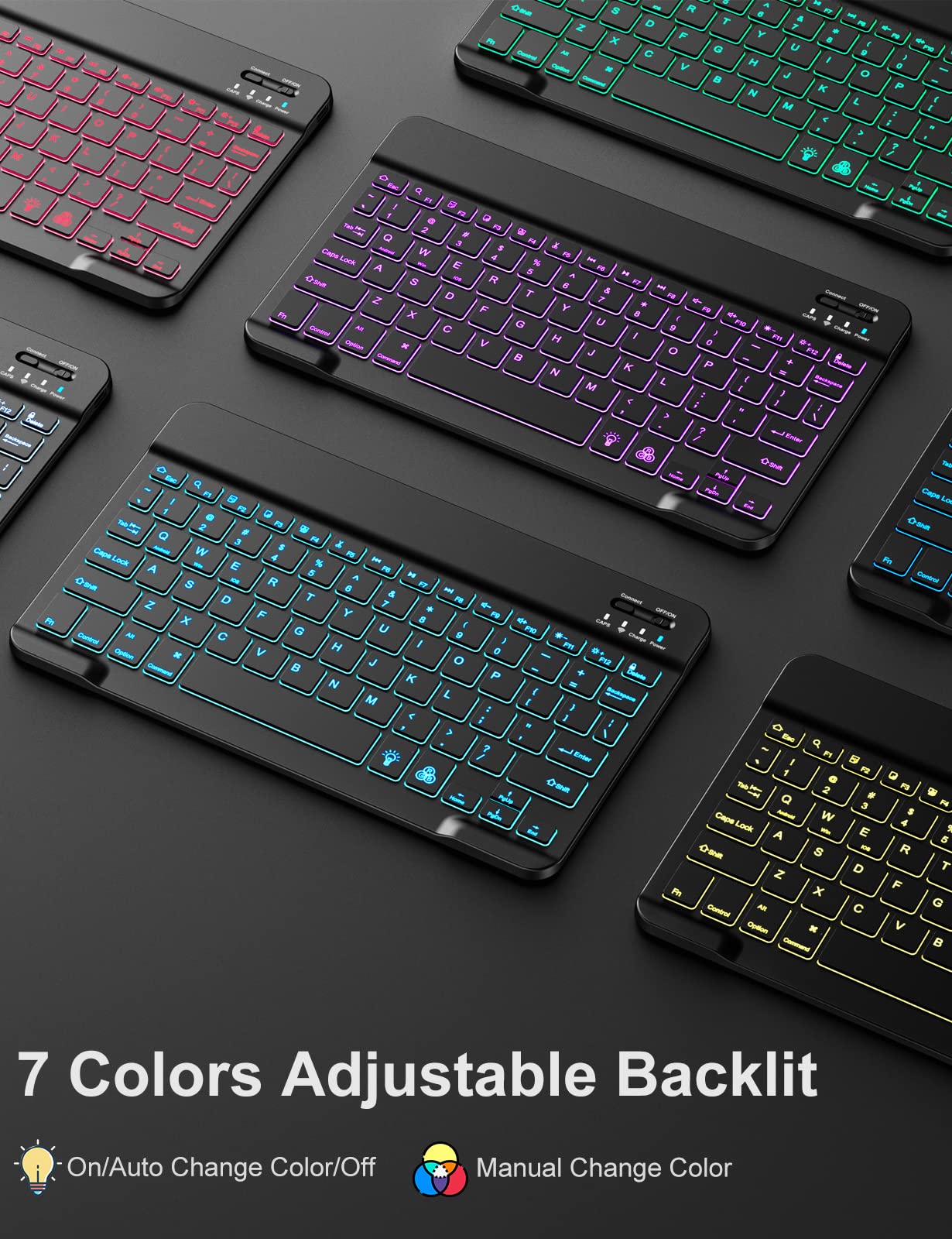 Hamile Keyboard Case for iPad 9th 8th 7th Generation Case with Keyboard 10.2" - 7 Colors Backlit Detachable Folio Keyboard Cover with Pencil Holder for iPad Pro 10.5" / iPad Air 3rd Gen (Black)
