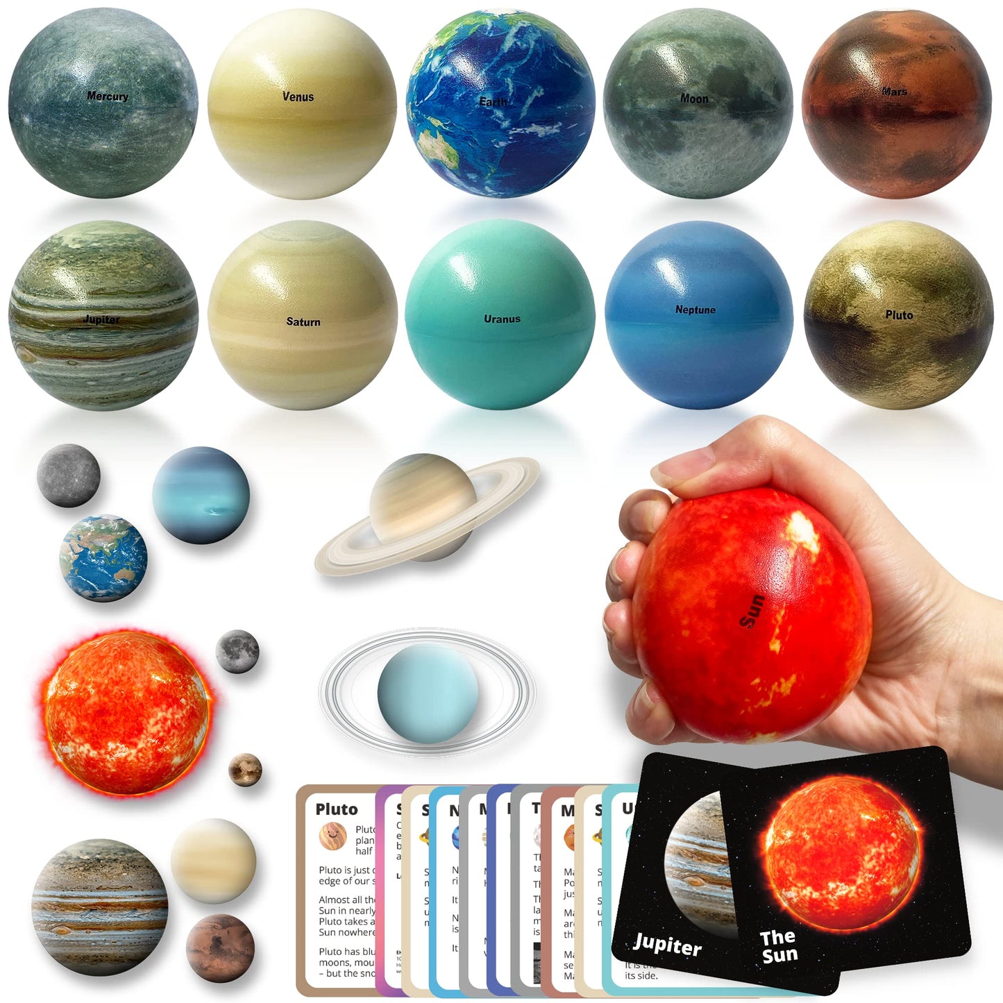 Solar System Stress Ball, Flashcard & Wall Stickers Decor for Kids Room, Preschool Learning Resources, Planets, Space Toys for 3+ Year Old Boys, Jouet Enfant 4 Ans, Educational Toys for Kids 4-6