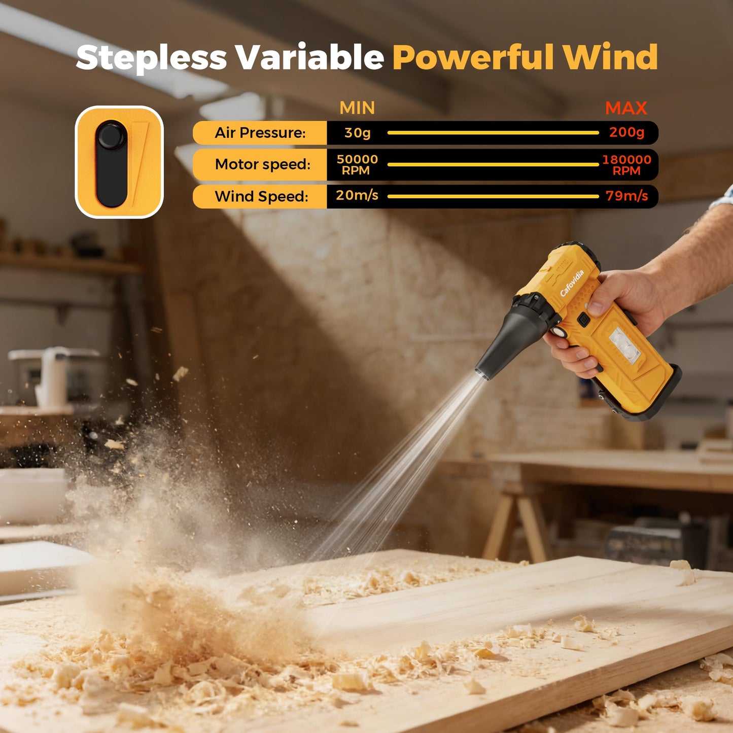 Electric Air Duster, 180000RPM Brushless Motor, Rechargeable Compressed Air Duster with 8000mAh Battery, Stepless Speed Control, 7-Mode Light Mini Blower for PC, Car, Home, Outdoor