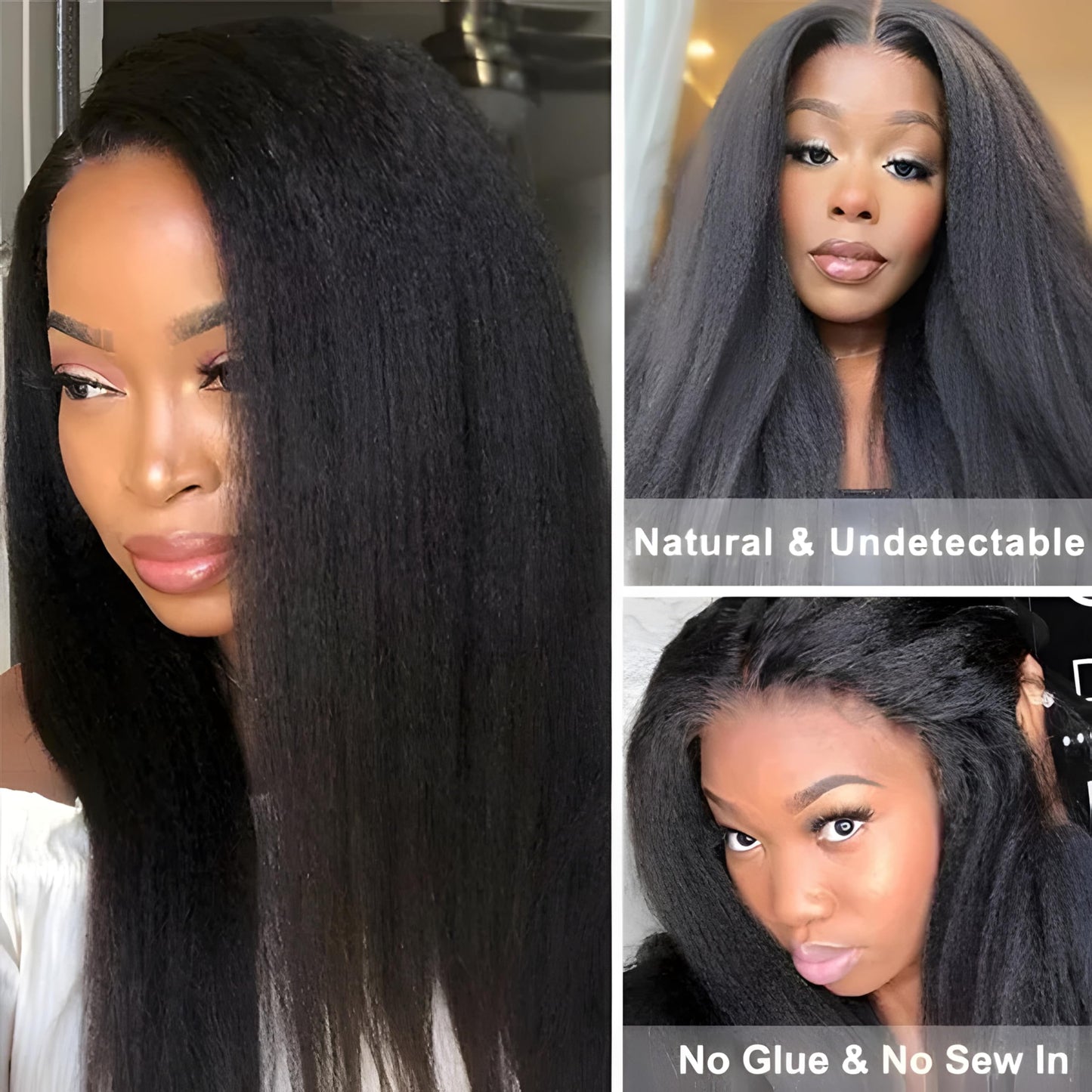 Prtyopp V Part Wig Human Hair Kinky Straight Vpart Human Hair Wig Upgrade U Part Wig Yaki Straight Clip in Half Wigs for Black Women Human Hair Glueless No Leave Out 180% Density Natural Color 16 Inch