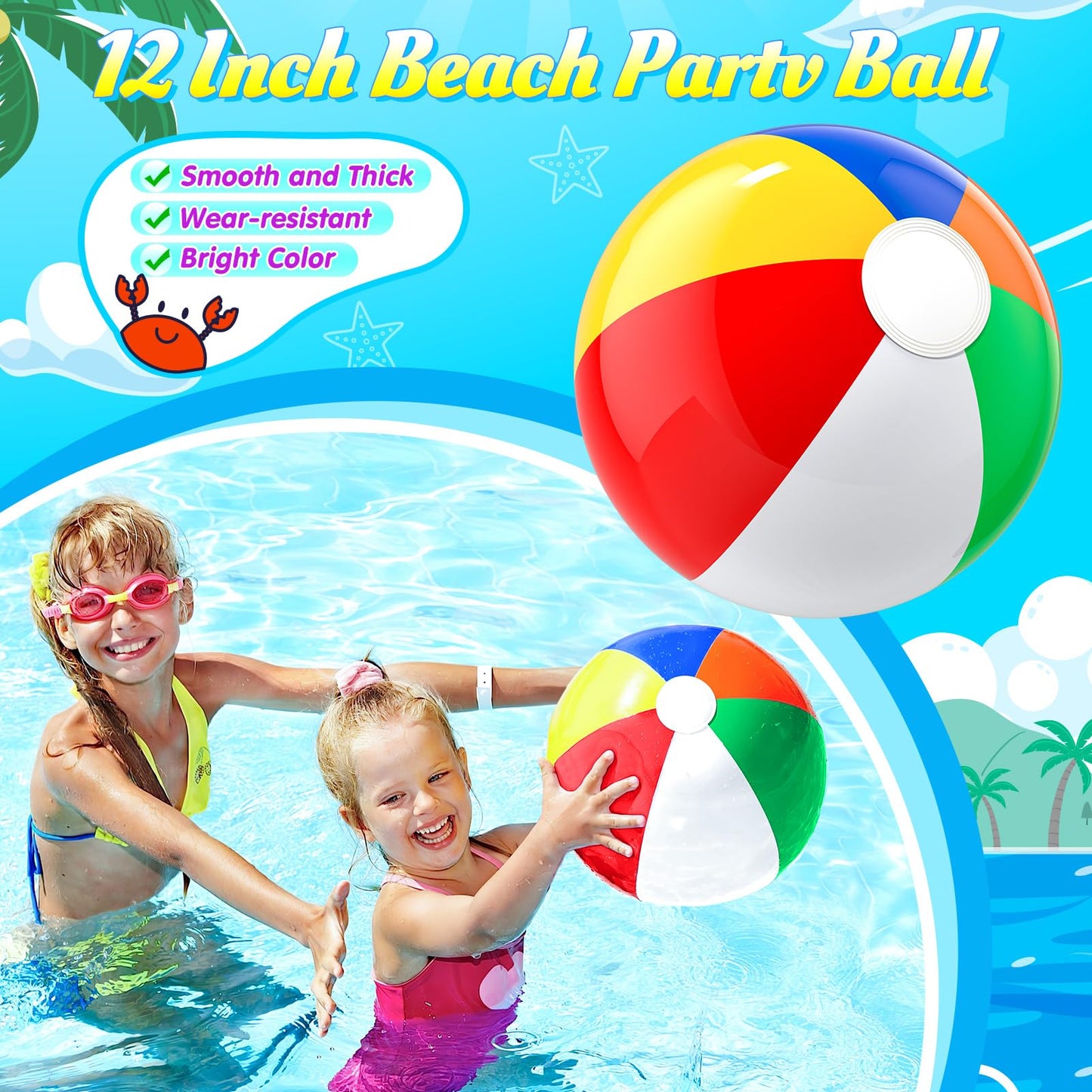 GIFTINBOX Mega Pool Party Beach Favors - 72pcs Toys For Kids Ages 3 4 5 6 7 8 Balls Bulk, Sand Toys, Sunglasses, Bubble Wands, Summer for Supplies Birthday