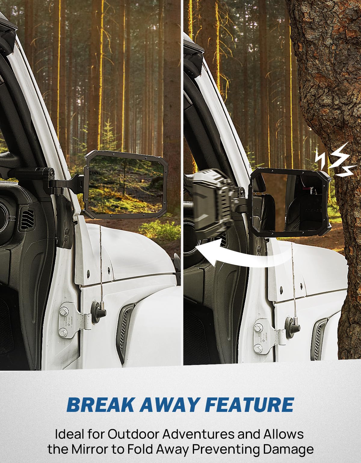 JOYTUTUS Mirrors Doors Off for 2018-2023 Wrangler JL/JLU & Gladiator JT (NOT FIT 2024 2025 Wrangler & Gladiator JT), Adjustable Anti-Vibration Design with Universal Ball Adapter for Phone Mounts