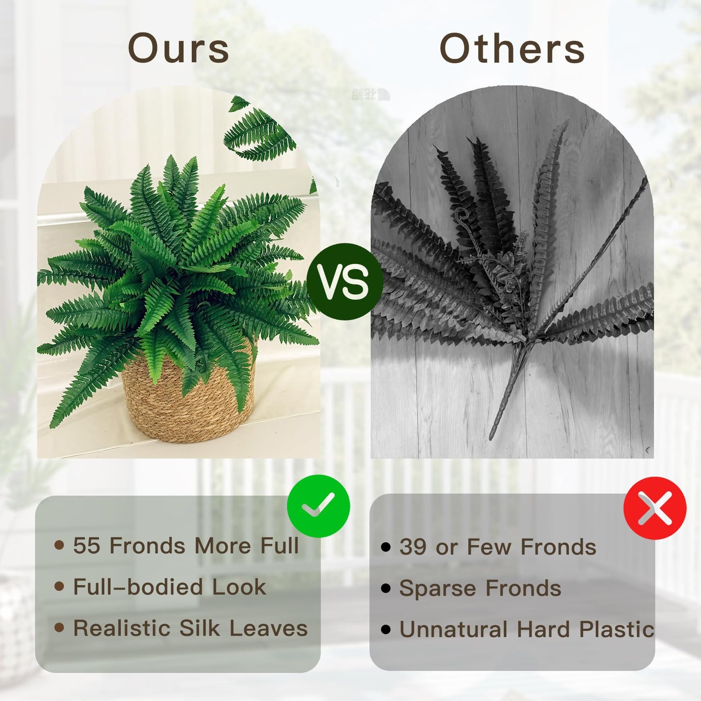 Senjie Artificial Boston Fern 4 Set 55 Branches Fake Ferns for Outdoors 32Inch Faux Plant for Home Living Room Office Decor