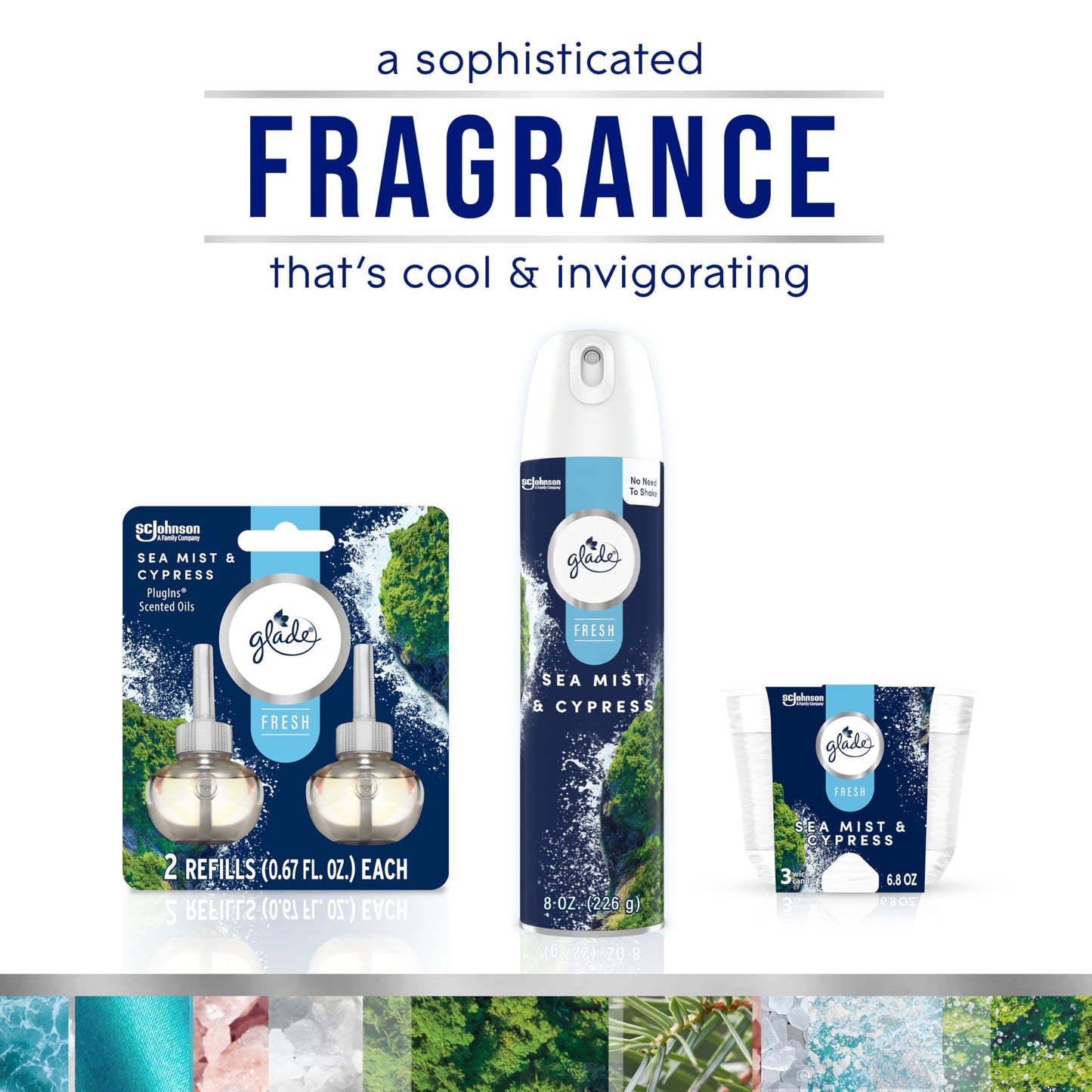 Glade Automatic Spray Refill, Sea Mist & Cypress, Scented Air Freshener for Home and Bathroom, 6.2 Oz, 6 Count