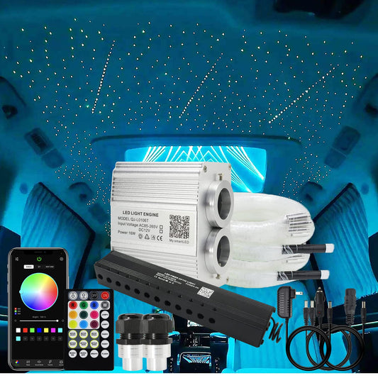 AKEPO Upgraded 16W Dual Head+Twinkle+Shooting Star Fiber Optic Lights Kit, Car Home Use RGBW Star Ceiling Sky Light APP Meteor Music Activated Light Engine+ 920pcs of Mixed Diameter Fibers 9.8ft/3m
