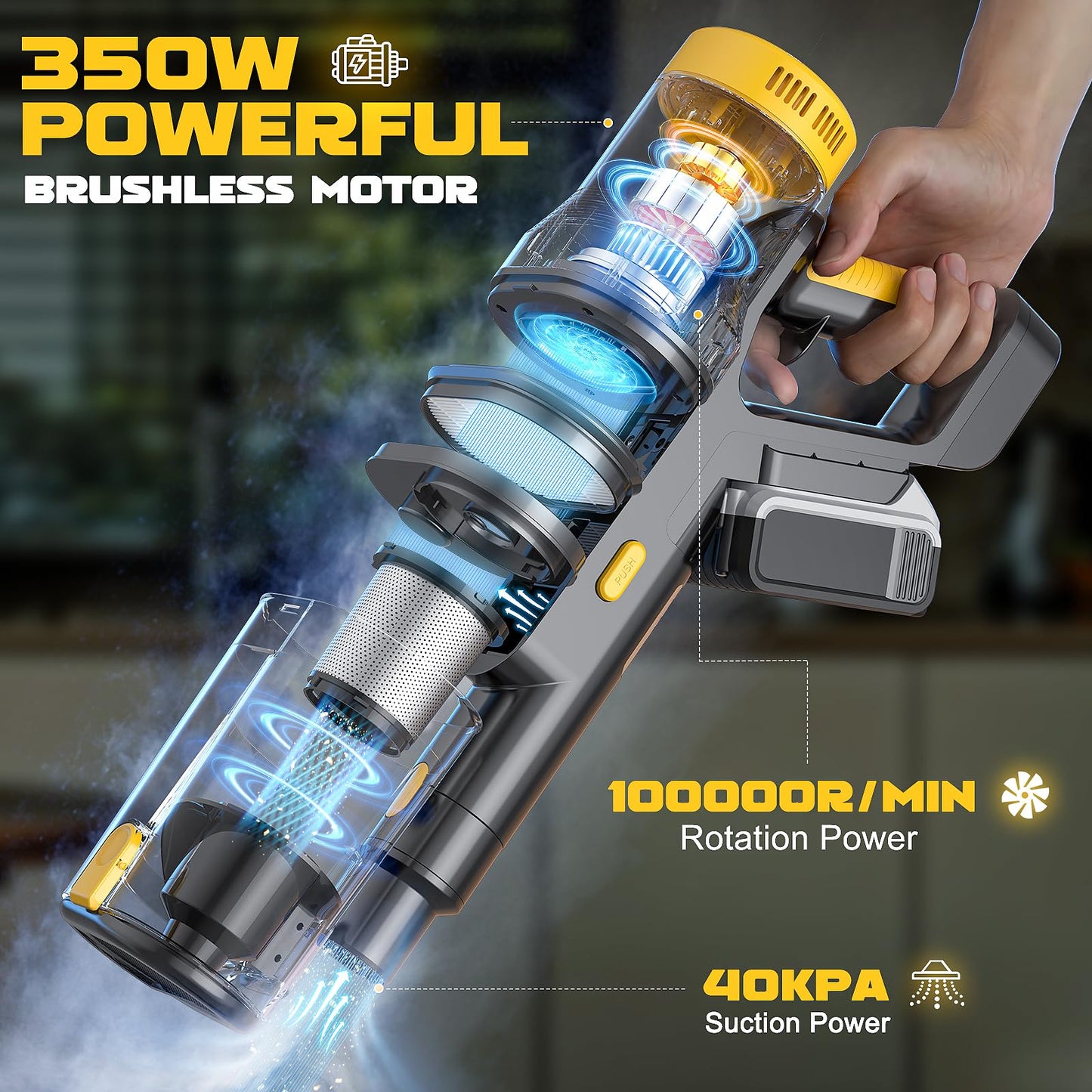 350W Cordless Vacuum Cleaner for DeWALT 20V Battery(No Battery), 40KPA Self-Standing Stick Vacuum with Touch Screen, Double Dust Cup, 180° Bendable Wand Vacuum Cleaner for Home Hard Floor Pet Carpet