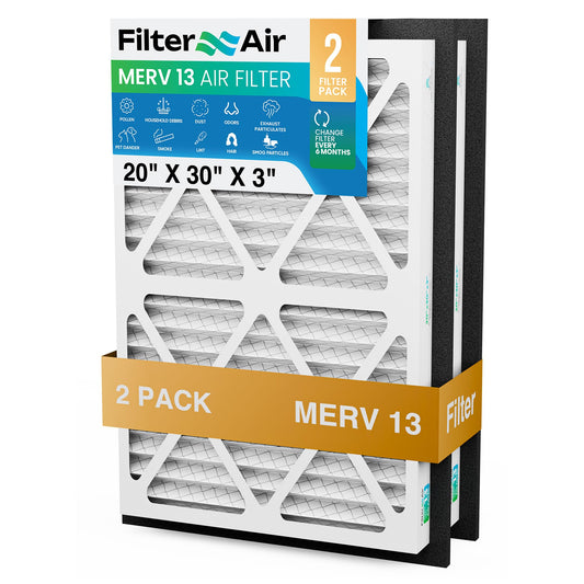 Filter X Air-20x30x3 MERV 13 Pleated Air filters with Black Sealing Gasket (2pcs), Replacement-Compatible with Zephyr VGF Series Whole House Return Grille Filter Home Air Filter 20”x30”x3”