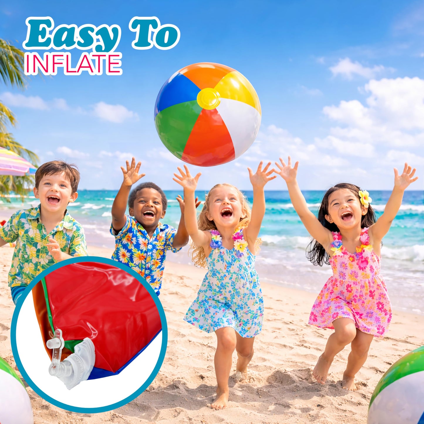 4E's Novelty [24 Pack] Beach Balls Bulk - Large 16 inch Inflatable Beach Ball, Rainbow Color - Beach Toys for Kids & Adults