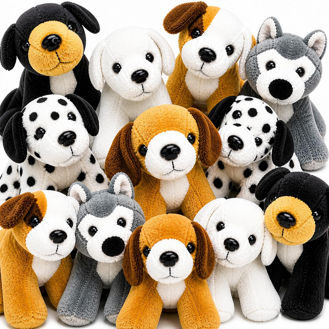 Plush Dogs Animals (12 Pack) Assorted Stuffed Puppies - 5 Inches, Small Plushed Animals, 6 Designs - For Birthday Party Favors Gifts for Kids By 4E's Novelty