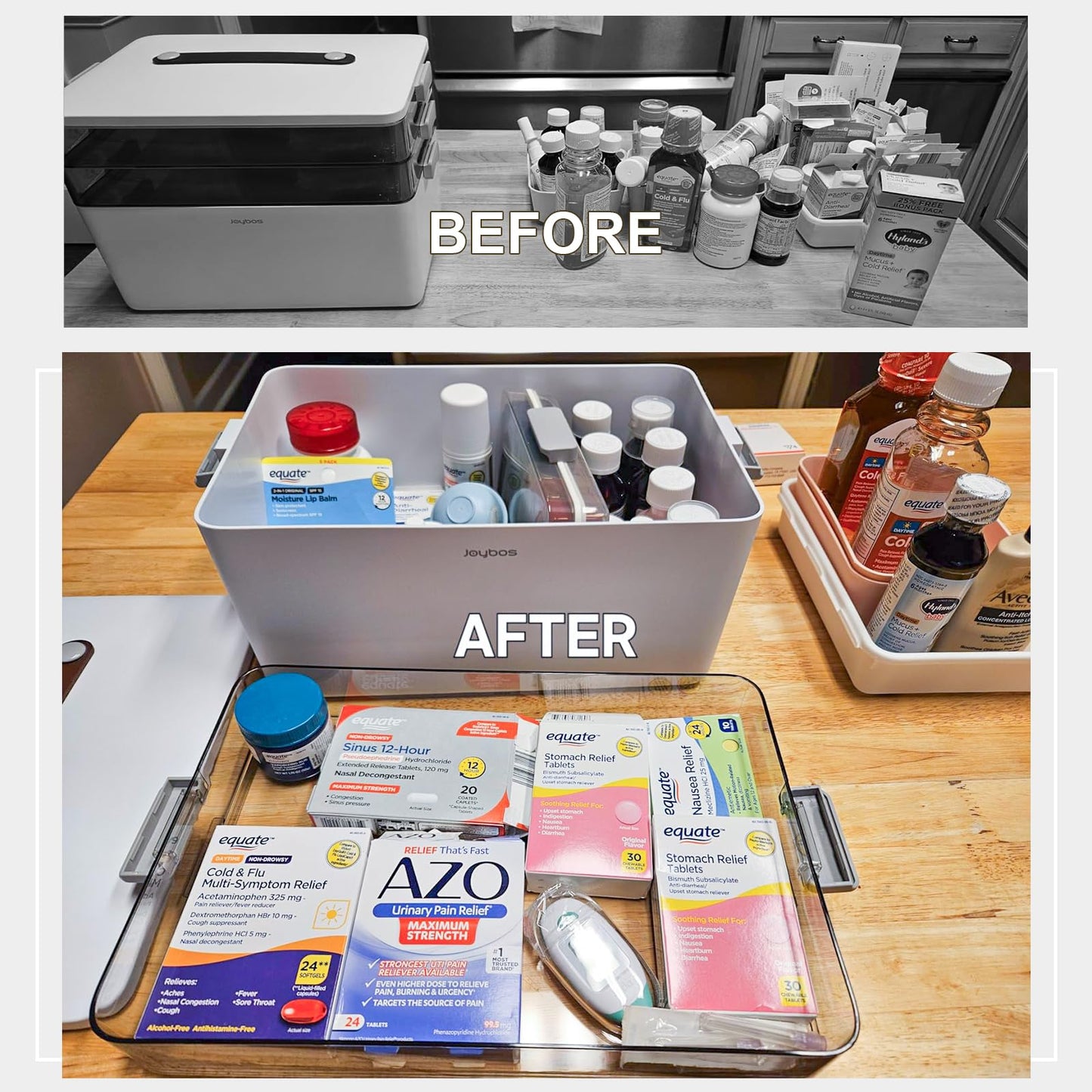 JOYBOS 3-Tier Medicine Storage Box Cabinet, Empty First Aid Kit Portable Medical Supply Organizer with Leather Handle for Home 3-Tier Medicine Storage Box