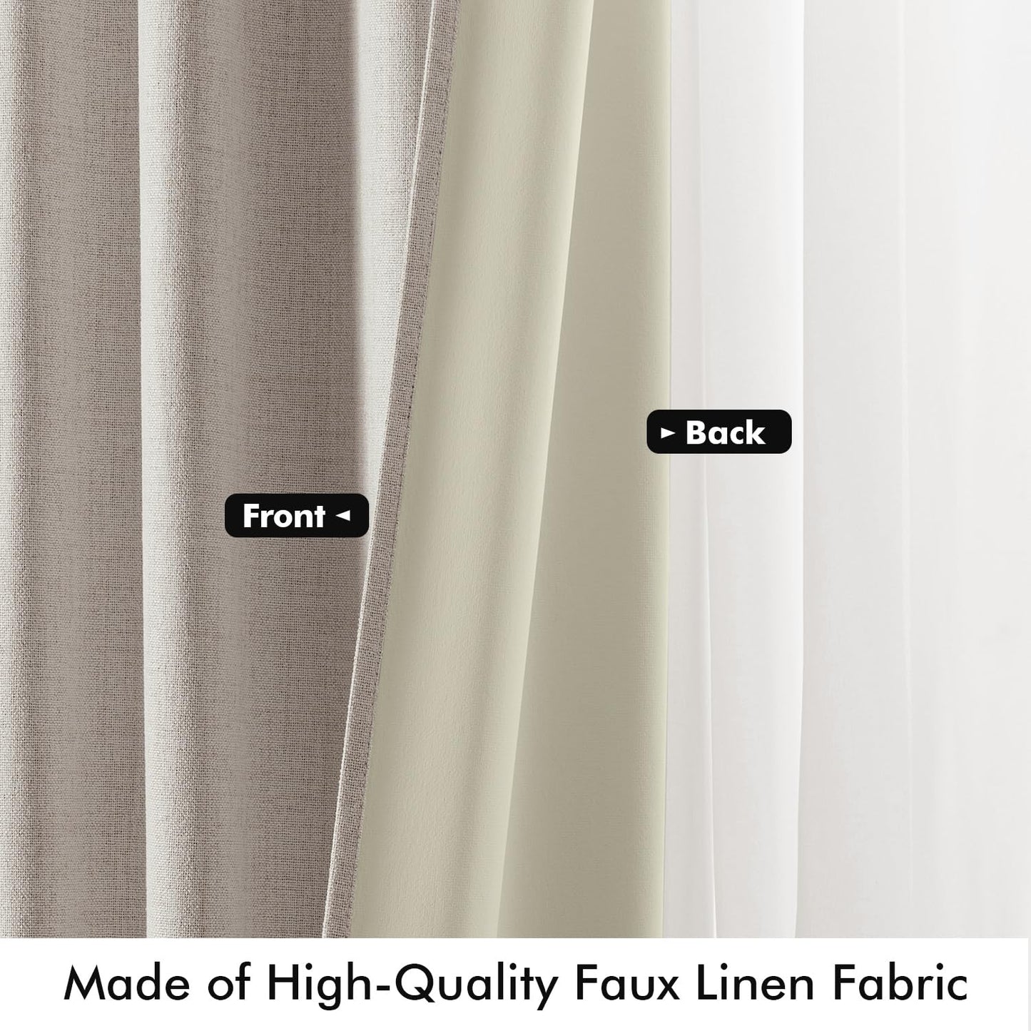 MIULEE 90 Inch Long 100% Blackout Linen Curtains for Bedroom, Ivory Solid Luxury Decor Thermal Insulation Room Darkening Drapes for Living Room Back Tab Rod Pocket 42 x 90 Inches, 2 Panels