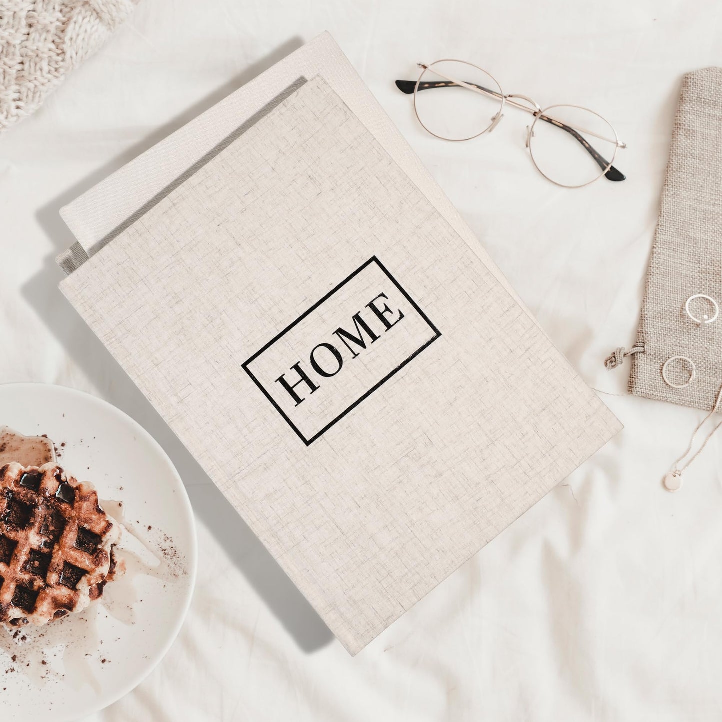Linen Neutral Coffee Table Books Set of 3,Fashion Designer Hardcover Blank Book Stack, Modern Decorative Books for Home Decor XL Coffee Table Decoration - Stylish Display Book