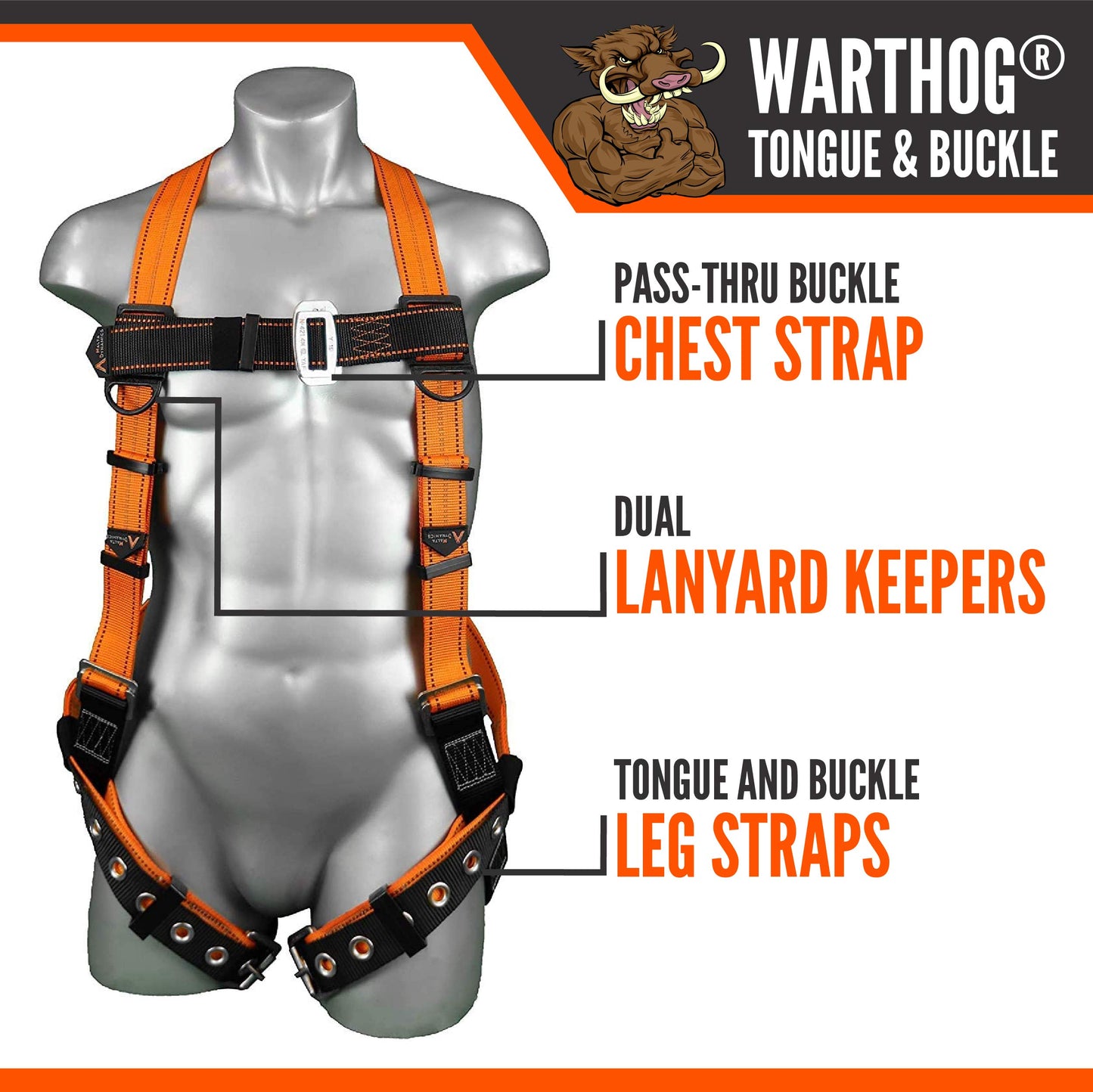 Malta Dynamics Warthog Safety Harness for Construction – Fall Protection Harness with Back D-Ring, Fall Indicators, & Chest and Leg Buckles, OSHA & ANSI Compliant (3XL)