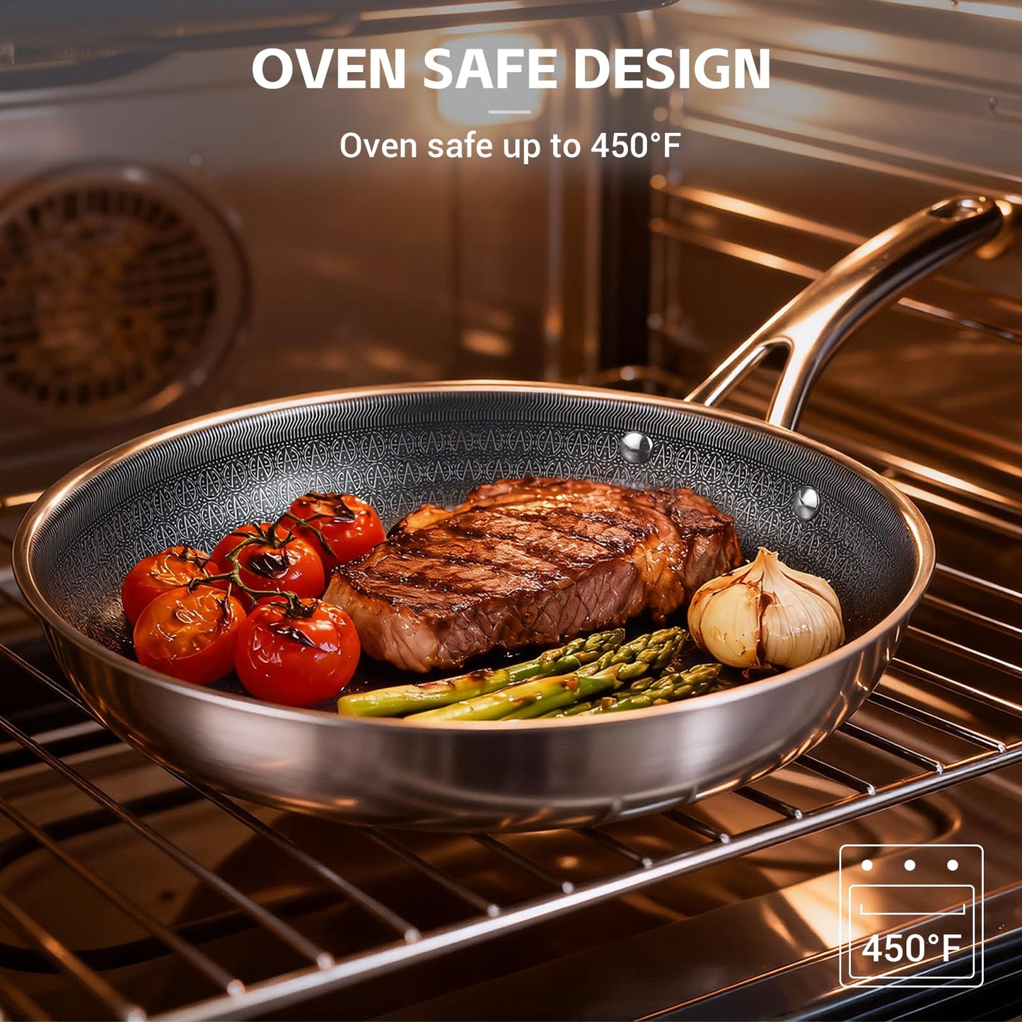 Ammeloo Hybrid Tri-Ply Stainless Steel Frying Pan Set, 8"/9.5"/11" Cooking Pans, Non Stick Frying Pans and Skillets, Chef Pan, Non Toxic, Dishwasher Safe, Induction Compatible, Black Interior