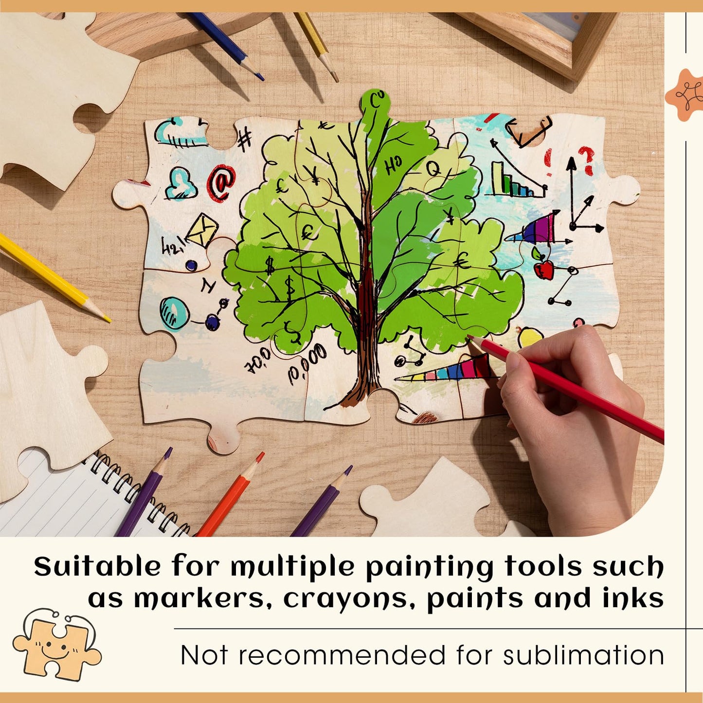 Seenelling 100 Pcs Blank Wooden Puzzle Pieces for Crafts 4x5 Inch DIY Make Your Own Puzzle to Draw on Unfinished Large Jigsaw Classroom Decor DIY Arts and Crafts Back to School Gift