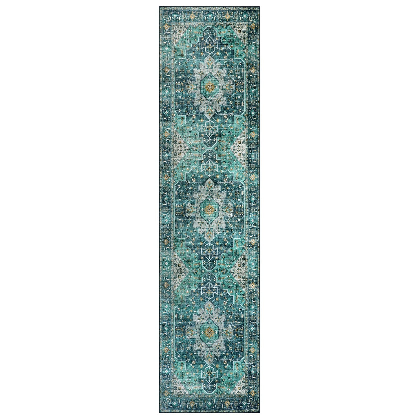 Moynesa Ultra-Thin Washable Runner Rug - 2'6" x 10' Teal Runners for Hallways Stair Carpet Runner, Oriental Non Skid Non Shedding Low Pile Kitchen Mat for Bedroom Mudroom Hardwood Floor