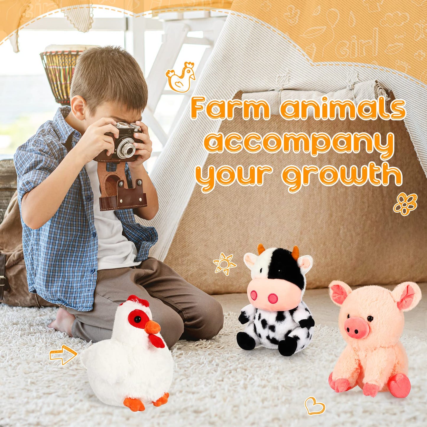 Skylety 5 Pack Farm Plush Animals Set 10 Inches Plush Farm Stuffed Animals Barnyard Stuffed Toys Soft Pig Rooster Horse Sheep Cow Plush Toy for Birthday Party Favor(Mixed Style)