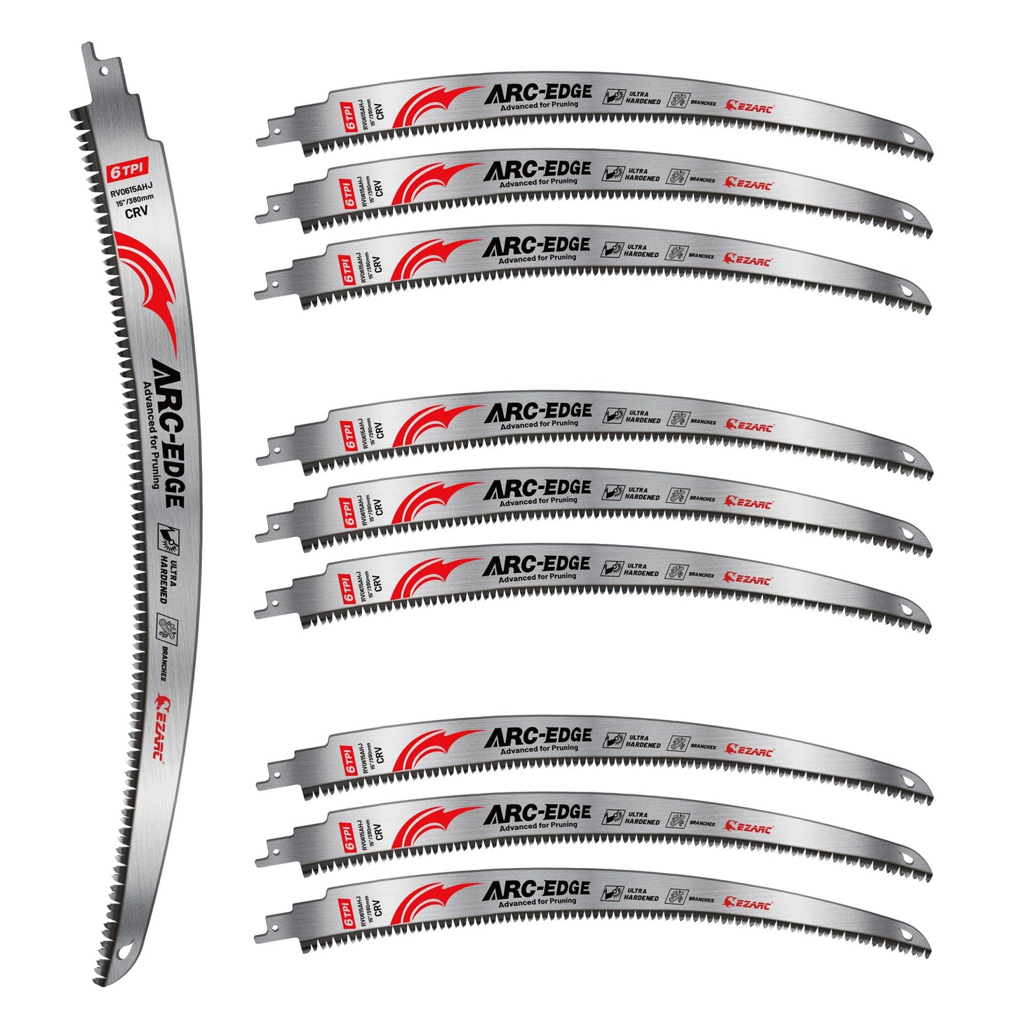 EZARC Japanese Teeth Reciprocating Saw Blades 15 Inch, Arc Edge Wood Pruning Saw Blades 6TPI for Tree Trimming, Wood Cutting, 10 Pieces