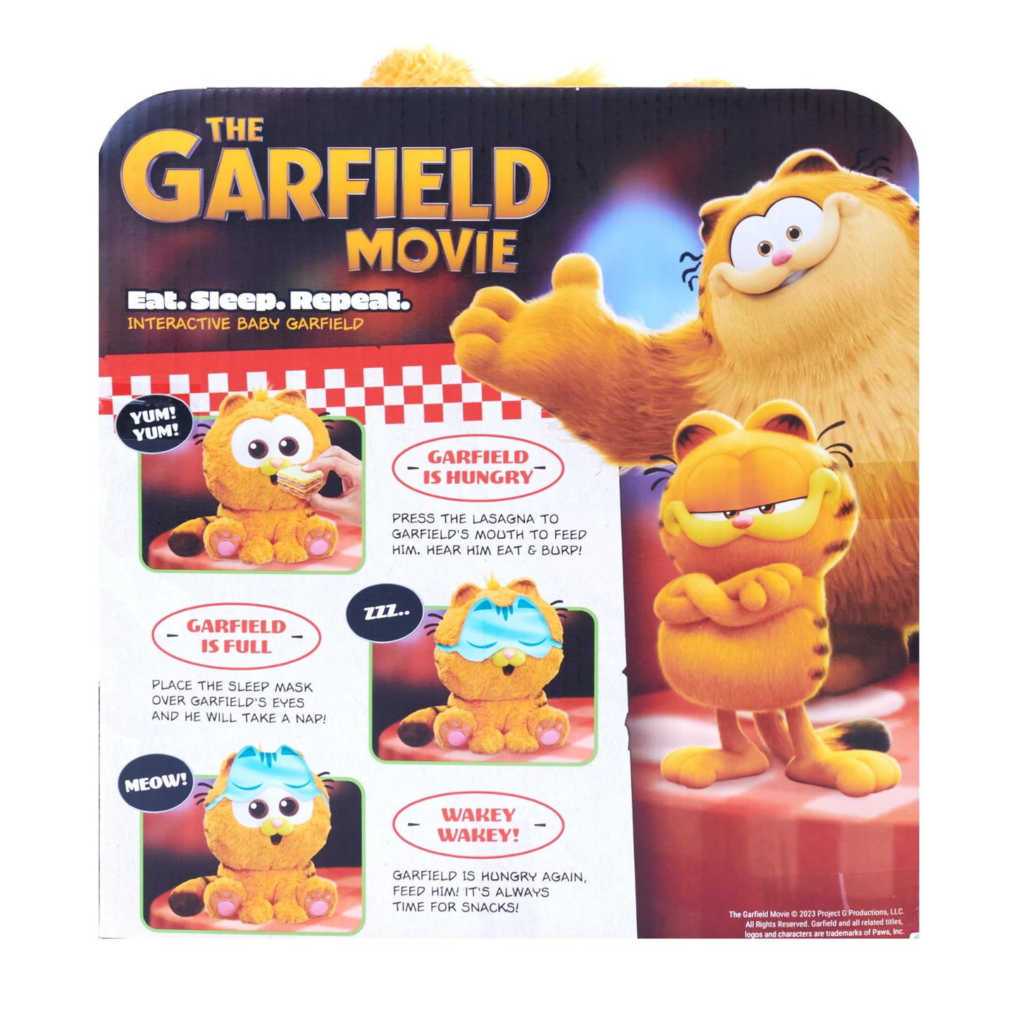 Animagic Baby Garfield Eat Sleep and Repeat 10'' (25cm) Plush | Includes Lasagna and Sleep Mask | Great for Garfield Fans | Ages 3+