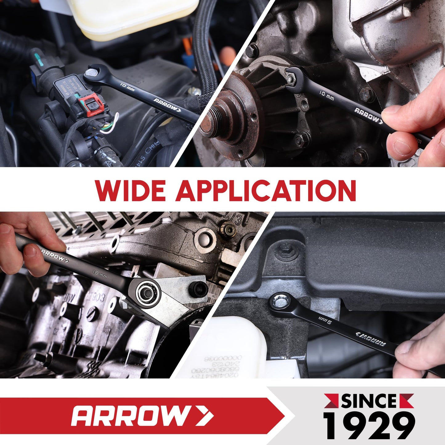 ARROW 12PCS Metric Ratcheting Wrench Set, Anti-Slip 6-18mm Combination Ratchet Wrench Set with Black Magnetic Tool Holder, Premium CRV Material, 72-Teeth, Corrosion-Resistant, Easy to Carry & Store