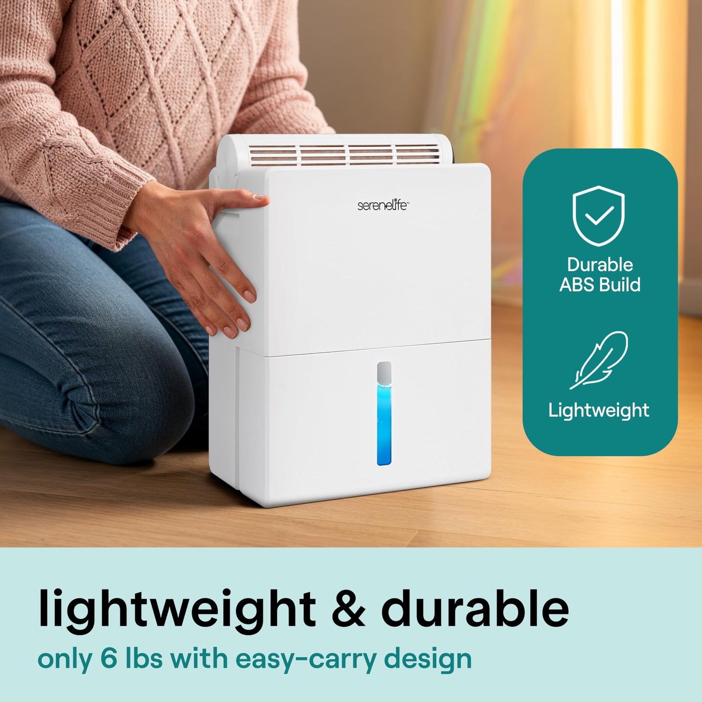 SereneLife 2-in-1 91 Oz Dehumidifier For Home, Bedroom, Bathroom, Basement with Removable Cylinder & Drying Base, Timer, Sleep Mode, & Smart Humidity Control, Covers 1200 Sq Ft 9 x 6 x 13 in, White