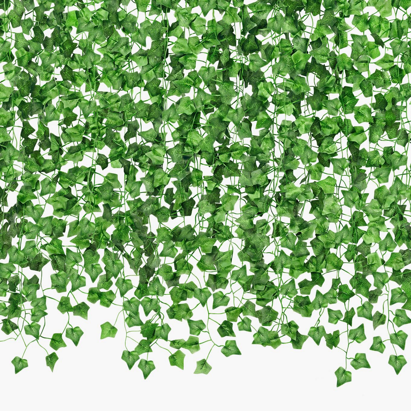 CQURE 140 Pack 980Ft Artificial Ivy Garland,Ivy Garland Fake Vines UV Resistant Green Leaves Fake Plants Hanging Vines for Home Kitchen Wedding Party Garden Wall Room Decor
