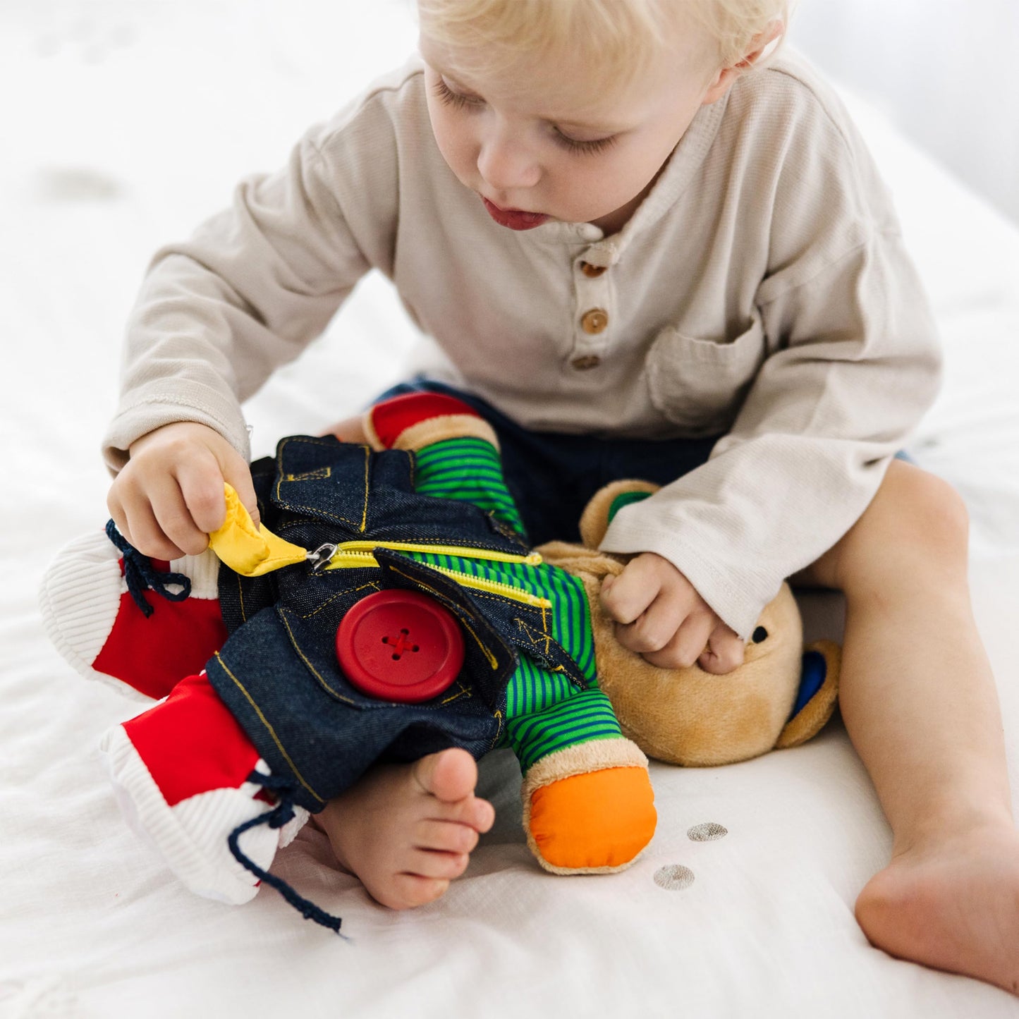 Melissa & Doug K's Kids - Teddy Wear Stuffed Bear Educational ToyPlush Bear Zipper and Button Learning Toy for Toddlers