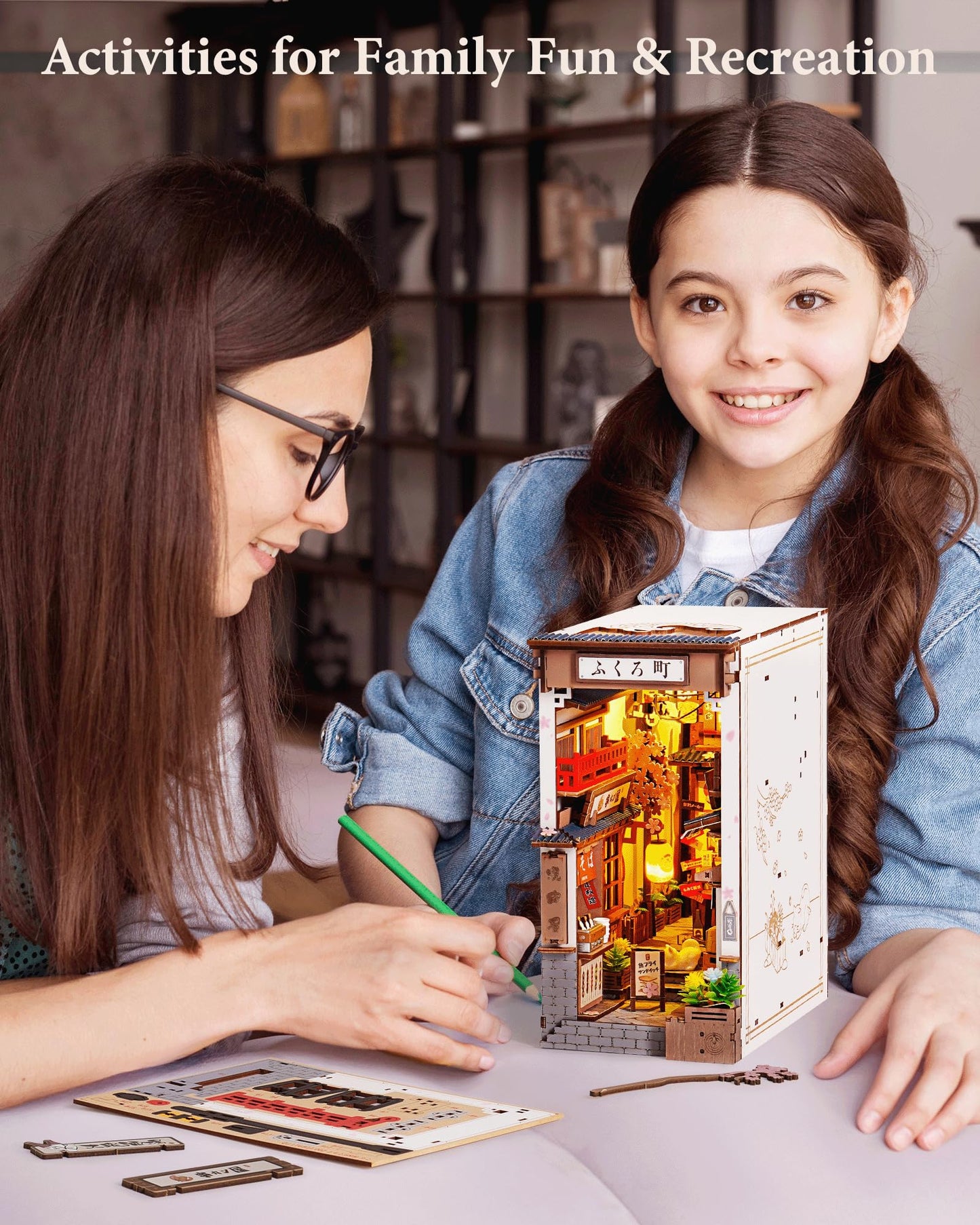 Rolife DIY Book Nook Kits for Adults, Miniature Dollhouse Booknook Kit, 3D Wooden Puzzle Creative Decorative Bookends Bookshelf Diorama Insert Crafts Hobbies Gifts (Sakura Wine Alley)