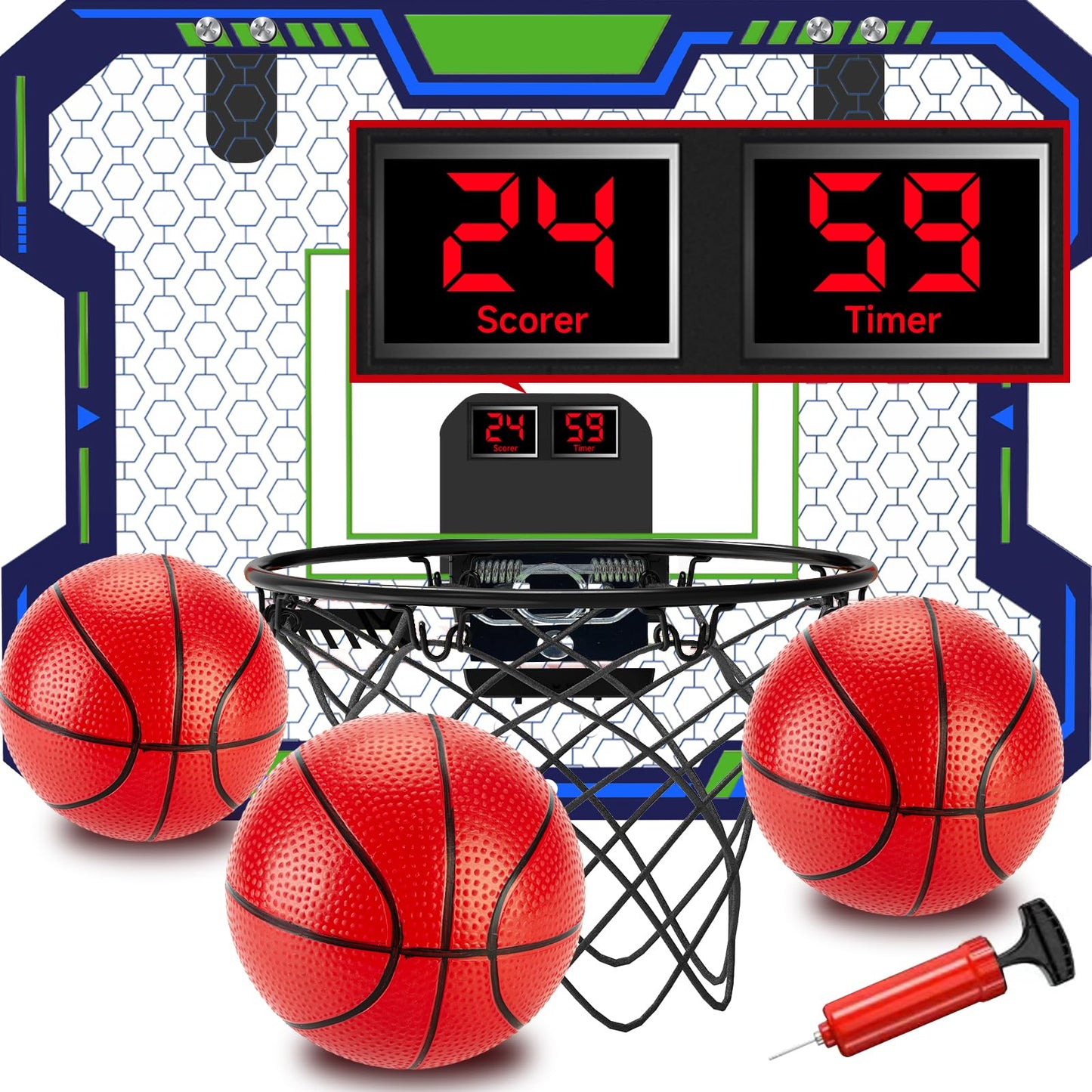 Vignuto Indoor Basketball Hoop for Kids (4-12 Years Old), Over The Door Mini Basketball Hoop with Scoring, Countdown and Music Functions