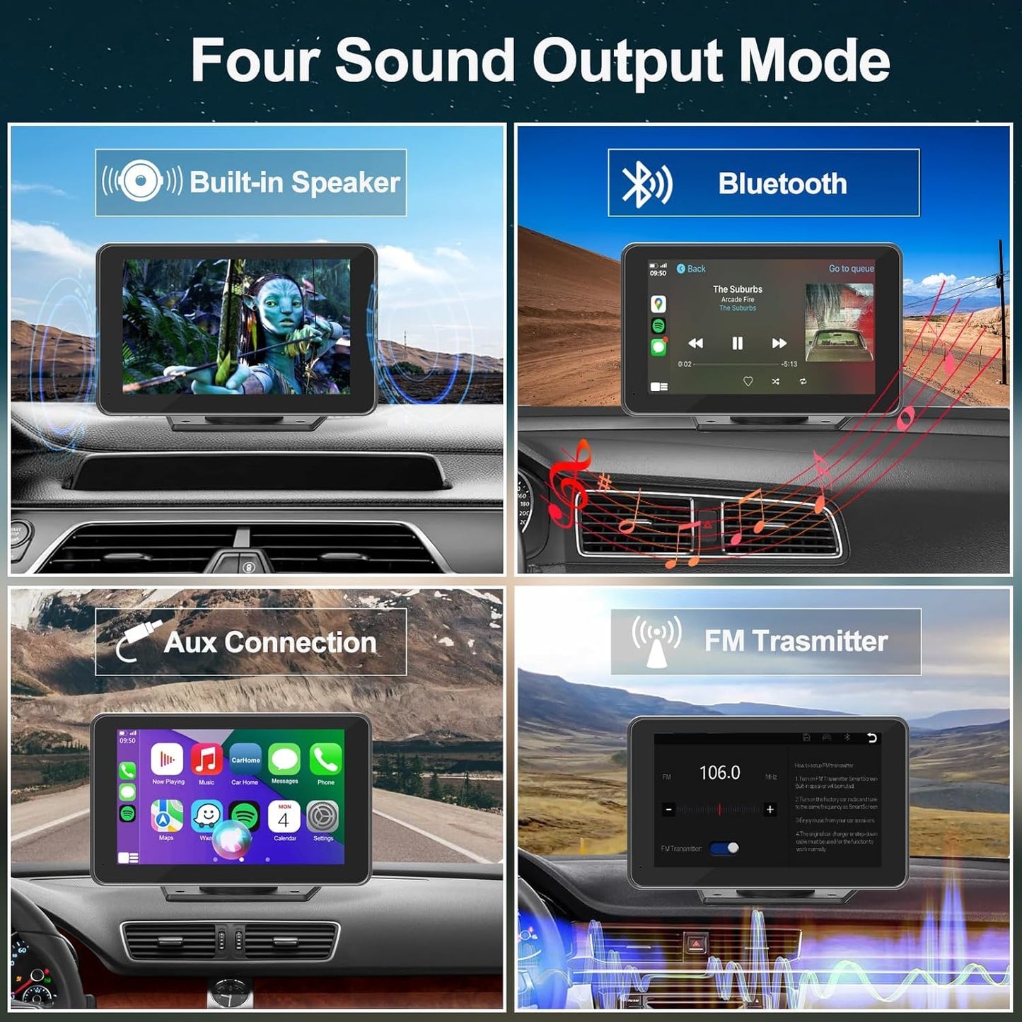 Portable Wireless for Apple Carplay/Android Auto Screen for Car, 7 Inch HD Touchscreen Car Play with Backup Camera, Mirror Link, Bluetooth, FM Transmitter, Voice Control for All Vehicles