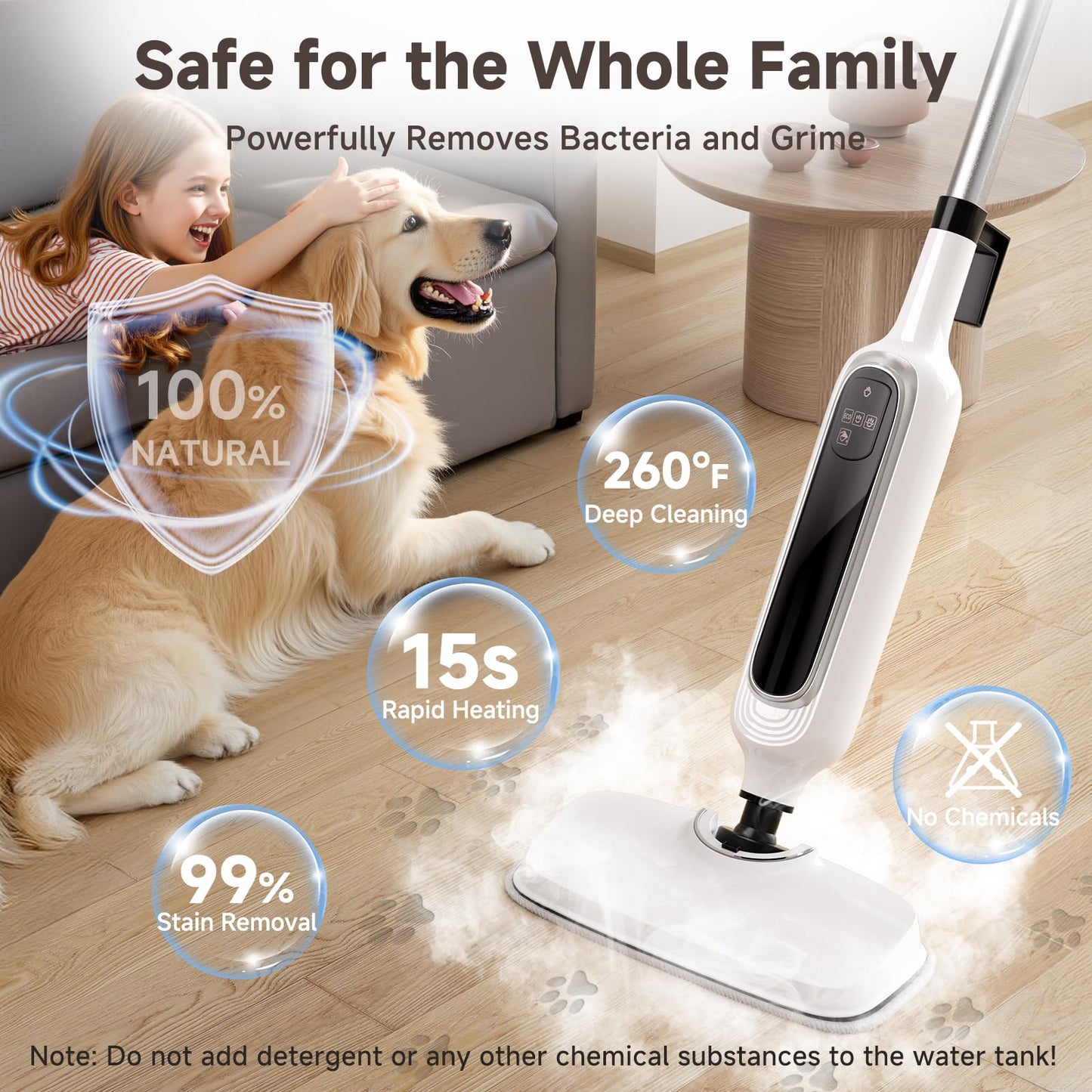 12-in-1 Steam Mop, Detachable Handheld Steam Cleaner for Home, 23FT Cord, 3 Steam Modes & LED Display, Steam Mops for Floor Cleaning, Bathroom, Windows, Sofas, Clothes, Tile Grout, Carpets, Furniture