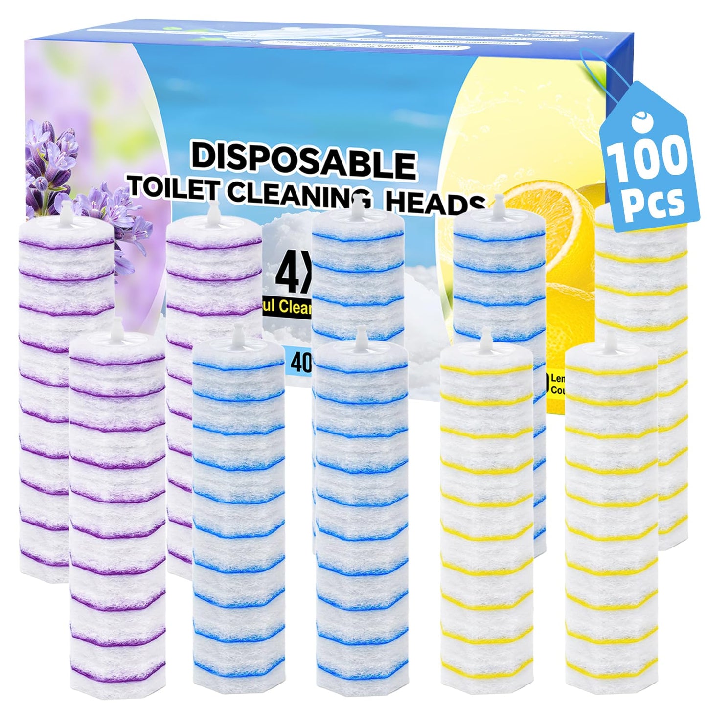 100 Count Toilet Bowl Wand Refills for Clorox, 4X Cleaning Power Toilet Bowl Cleaner Refill Pads for Clorox Wand System, Disposable Toilet Brush for Bathroom Cleaning，Light Scent