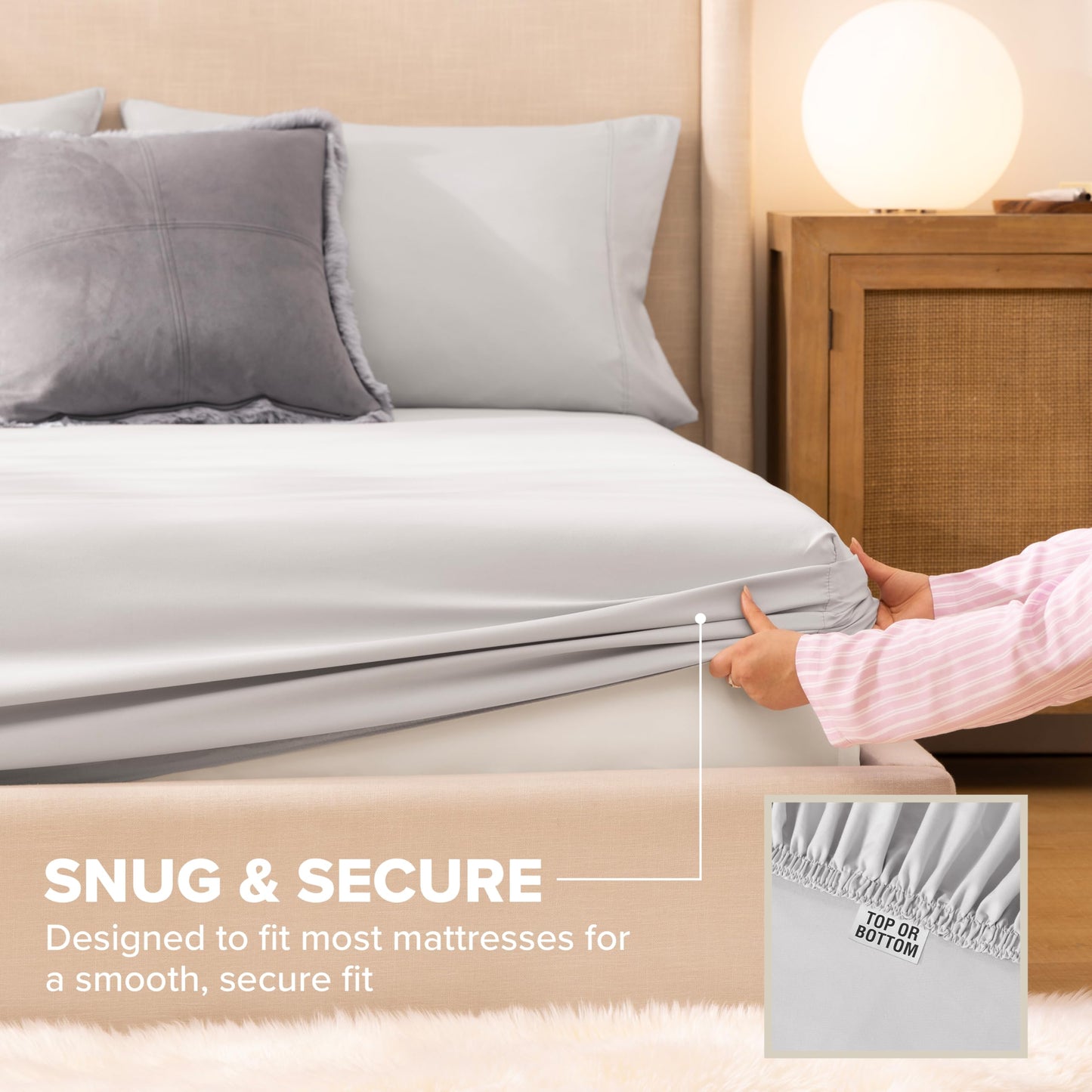 UGG Hedi Full Sheet Set 4-Piece Luxury Cooling Sheets Deep Pockets Premium Bedding with 2 Pillow Shams Hypoallergenic Machine Washable Soft Lightweight Bed Set for Bedroom, Full, Stone Grey