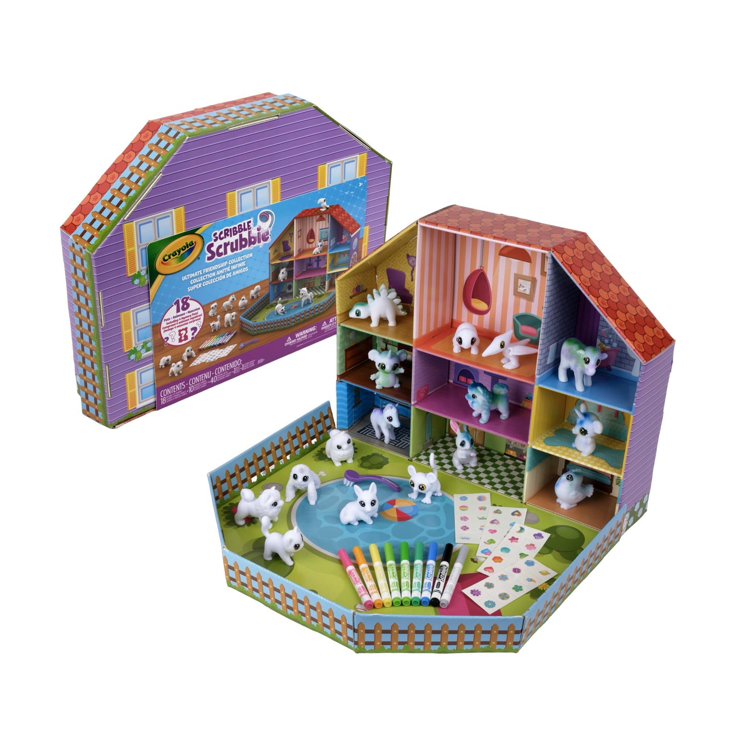 Crayola Scribble Scrubbie Pets Friendship Collection, 18 Pets and 10 Markers, with Display House, Arts and Crafts, Mystery Toys and Gifts for Kids, Ages 3+