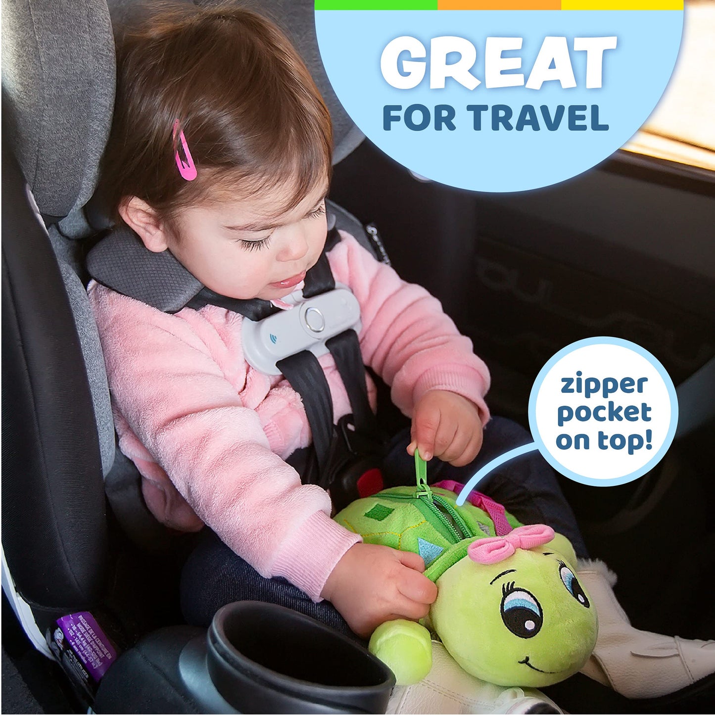 Buckle Toy Belle Turtle - Toddler Early Learning Basic Life Skills Children’s Plush Travel Activity