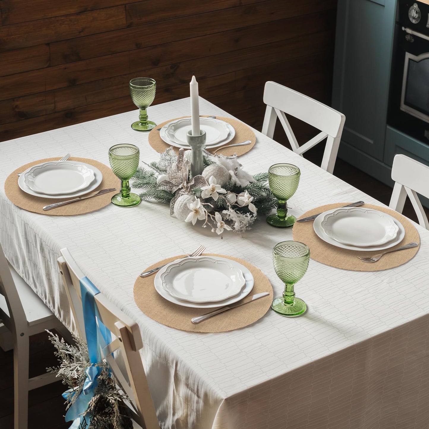 Kochorie 100 Pieces Burlap Placemats 11.8 Inch Round Reusable Brown Table Mats Natural Jute Fibers Placemats Bulk Circle Rustic Table Decorations for Dining Wedding Holiday Farmhouse Supplies