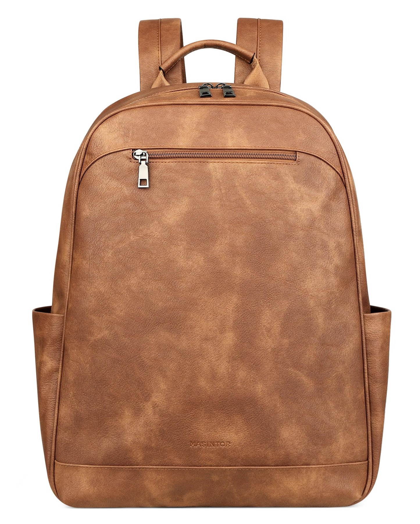 MASINTOR 15.6 inch Leather Laptop Backpack Purse for Women, Designer Travel and Work Bag with Laptop Compartment Mocha Brown