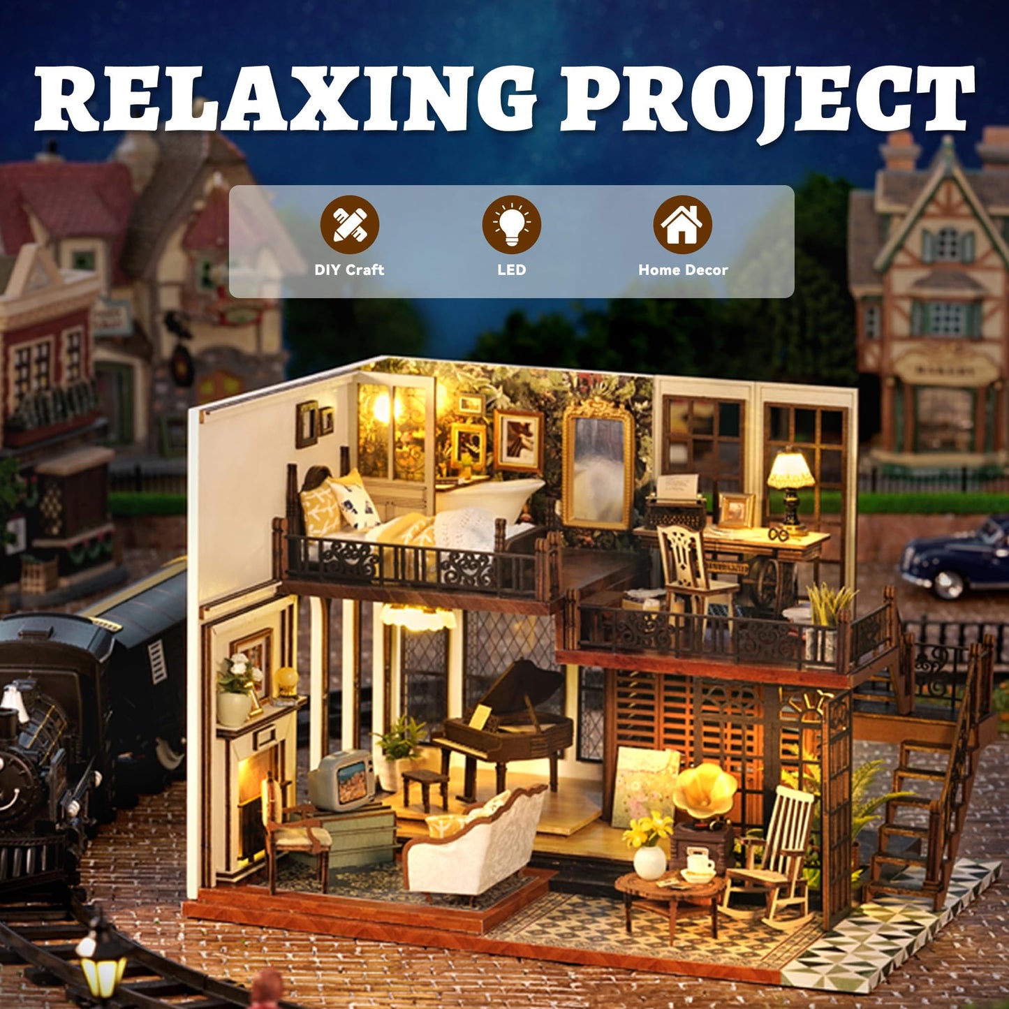 Flever Dollhouse Miniature DIY House Kit Creative Room with Furniture for Romantic Artwork Gift (Time Impression)