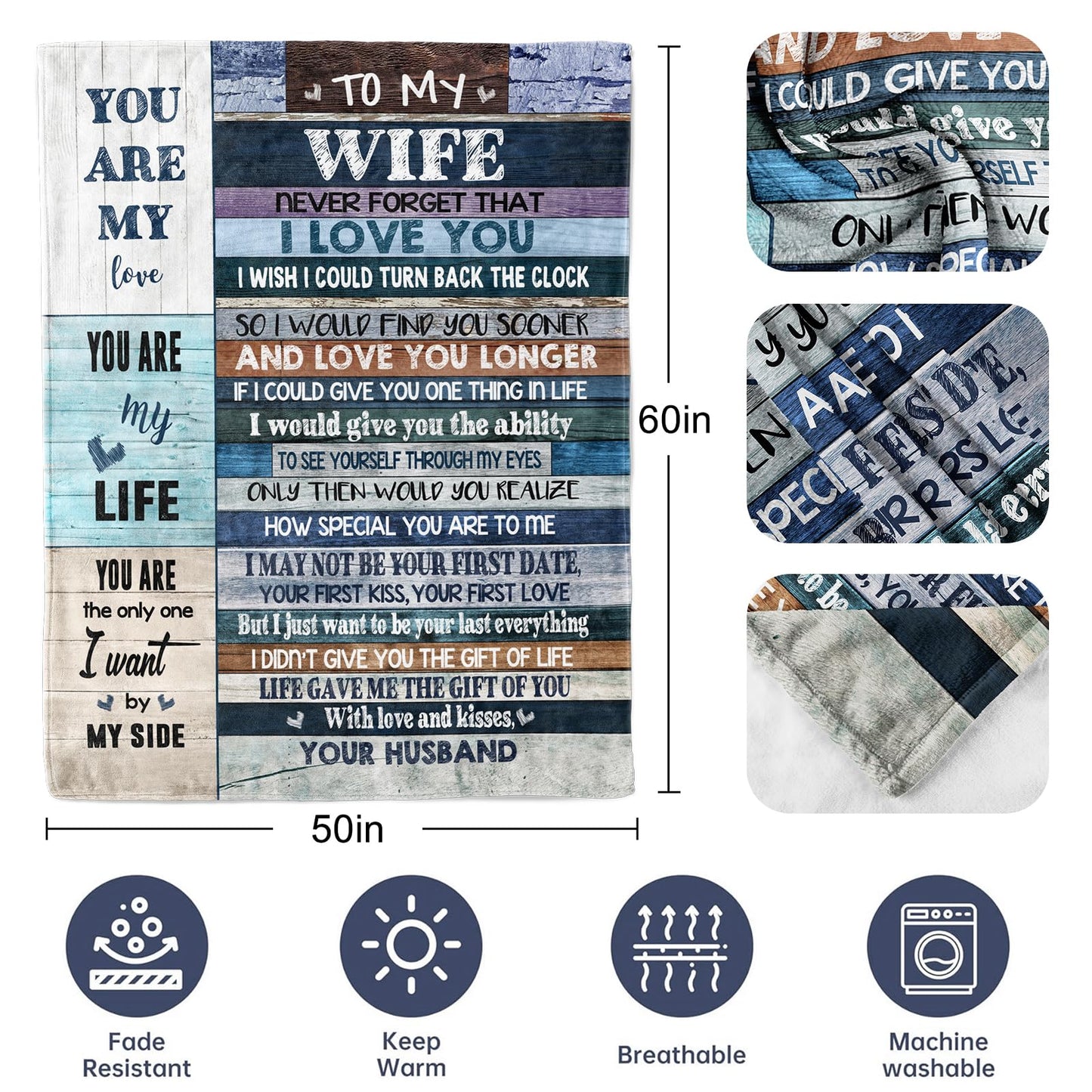 Gifts for Wife, Anniversary Blanket Gifts for Women Her Wife, Wifey Birthday Ideas from Husband, Romantic I Love You Present for Her, Christmas Valentines Mothers Day Presents Throw Blanket 60x50in