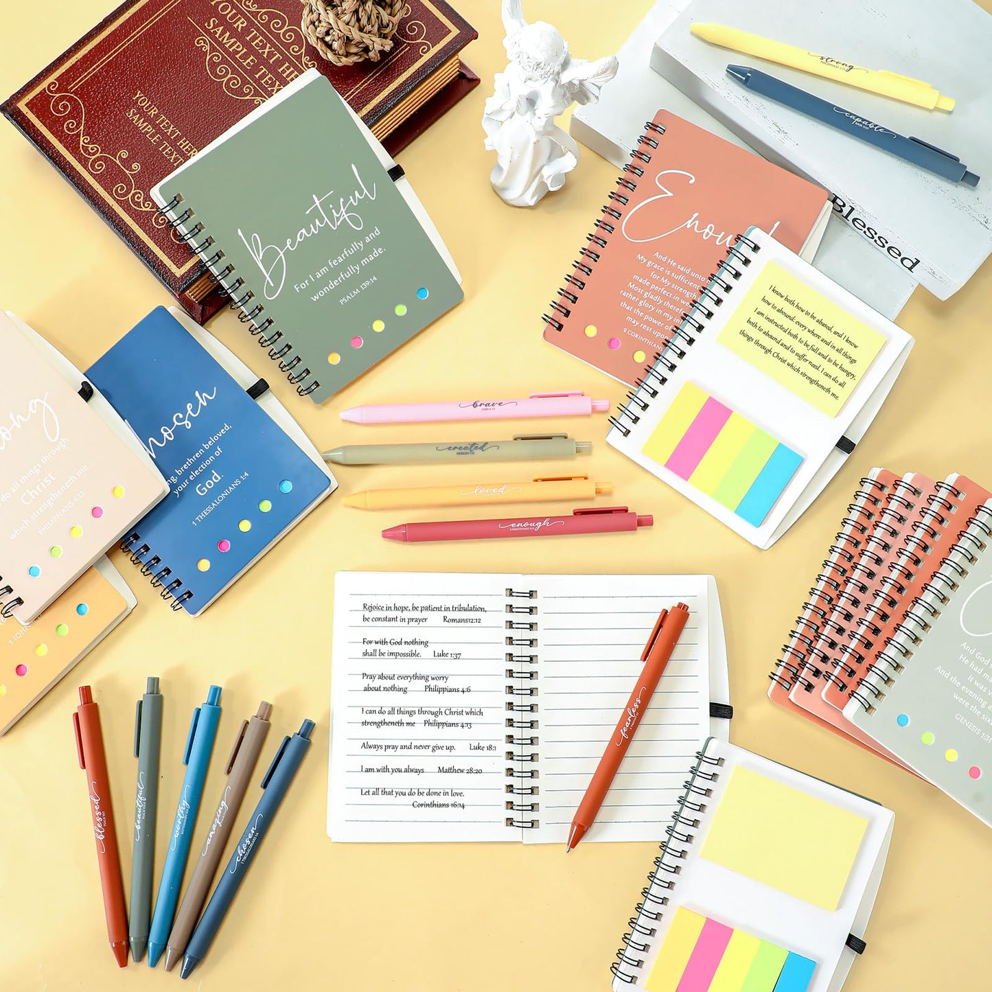 Kosiz 36 Sets/72 Pcs Christian Fathers Day Birthday Gifts Bulk Inspirational Prayer Journal Christian Scripture Notebook and Bible Pen Religious Church Gift for Women Men Pastor (Classic,Morandi)