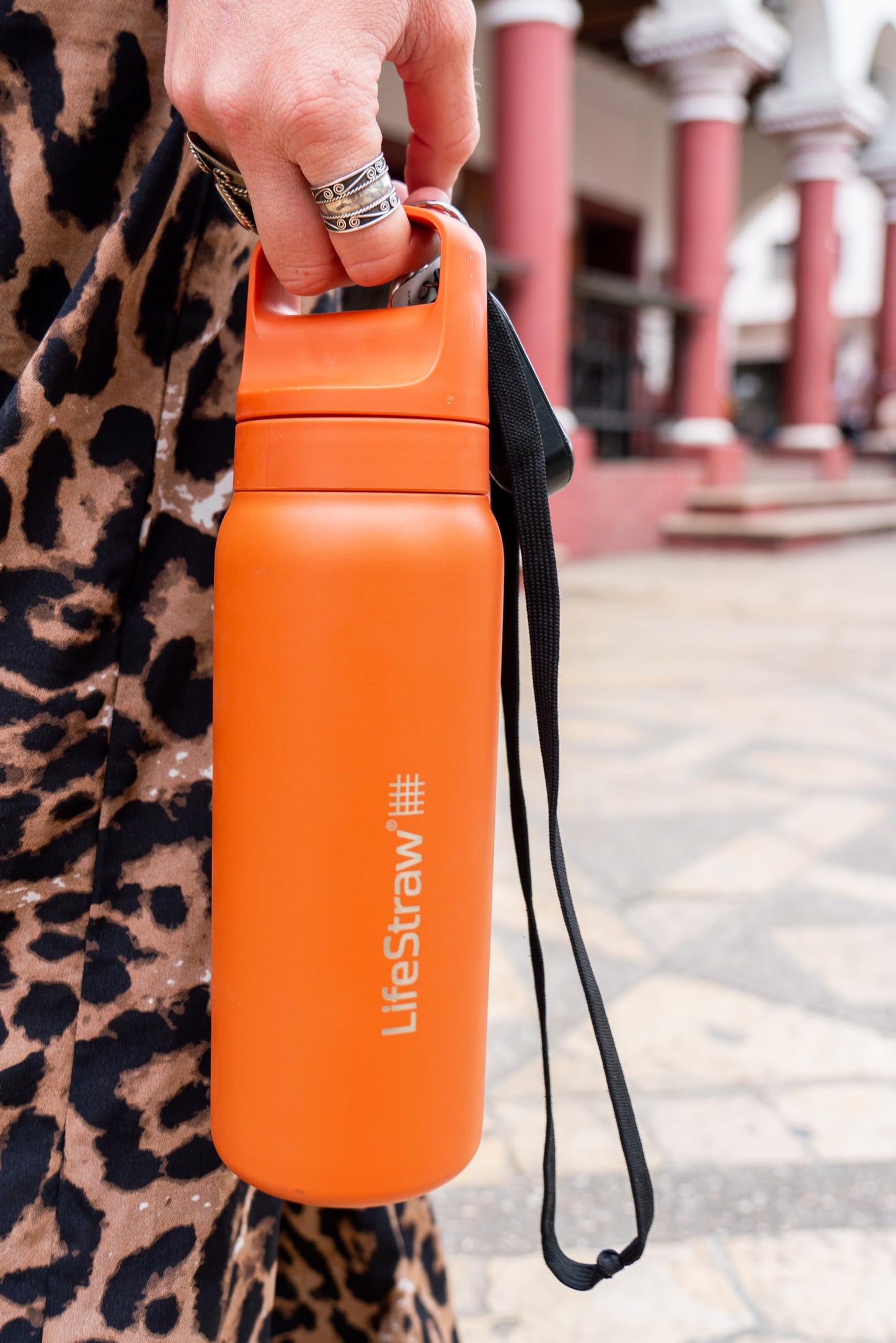 LifeStraw Go Series — Insulated Stainless Steel Water Filter Bottle, 18oz, Kyoto Orange, Removes Bacteria, Parasites, Microplastics, Improves Taste