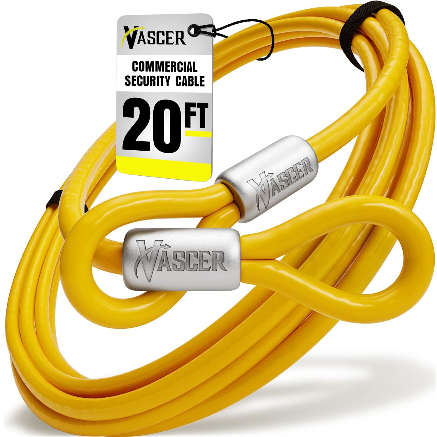 Vascer Commercial Heavy Duty Braided Galvanized Steel Anti-Theft Security Cable w/Looped Ends. Construction Tools, Trailers, Motorcycle, Ladder, Mower, Gate, Patio (1/2" Cable Thickness, 20 Feet)